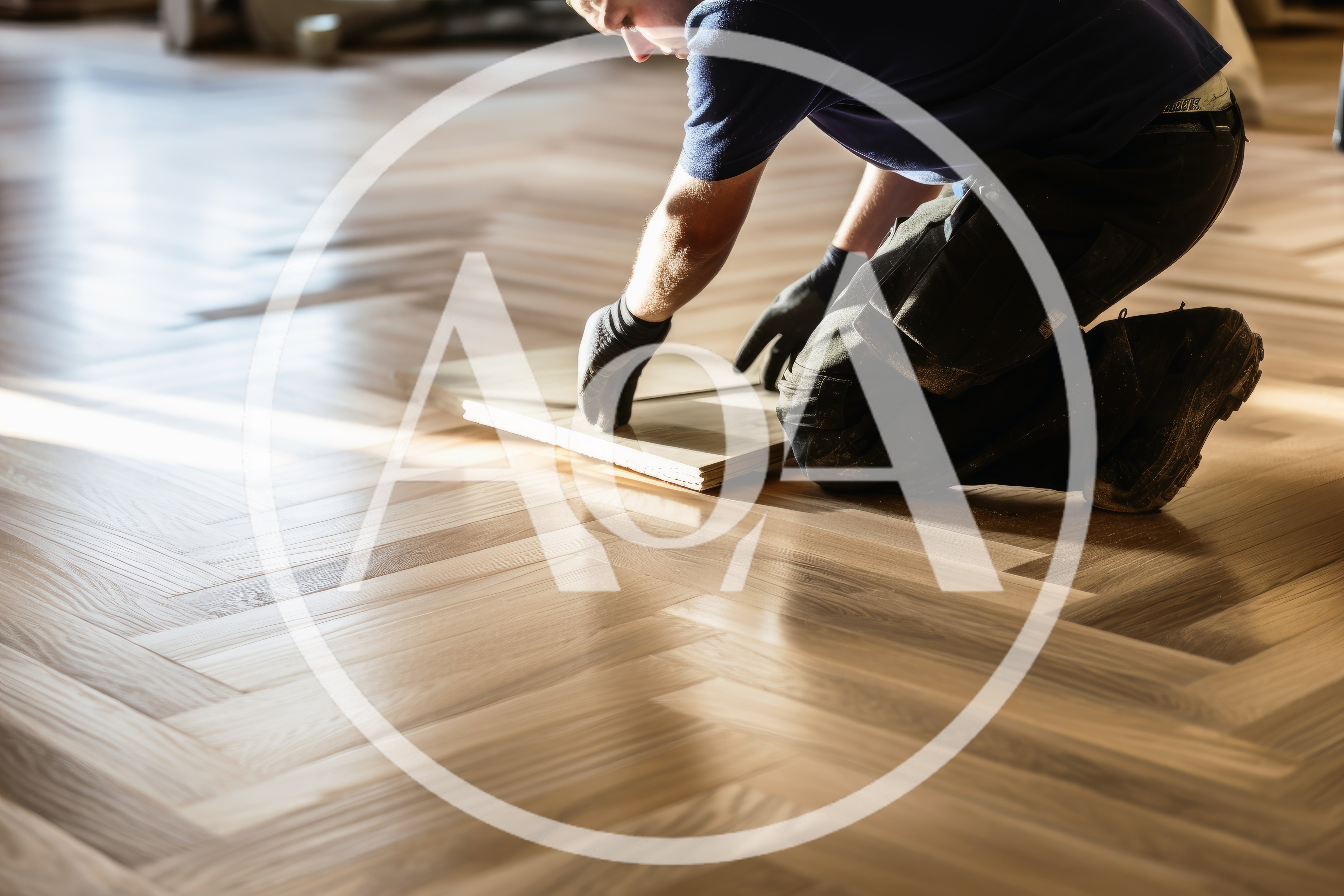 Professional Flooring Contractor Installing Herringbone Wood Floor