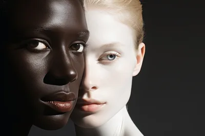 Close Up Portrait Of Two Women With Contrasting Skin Tones