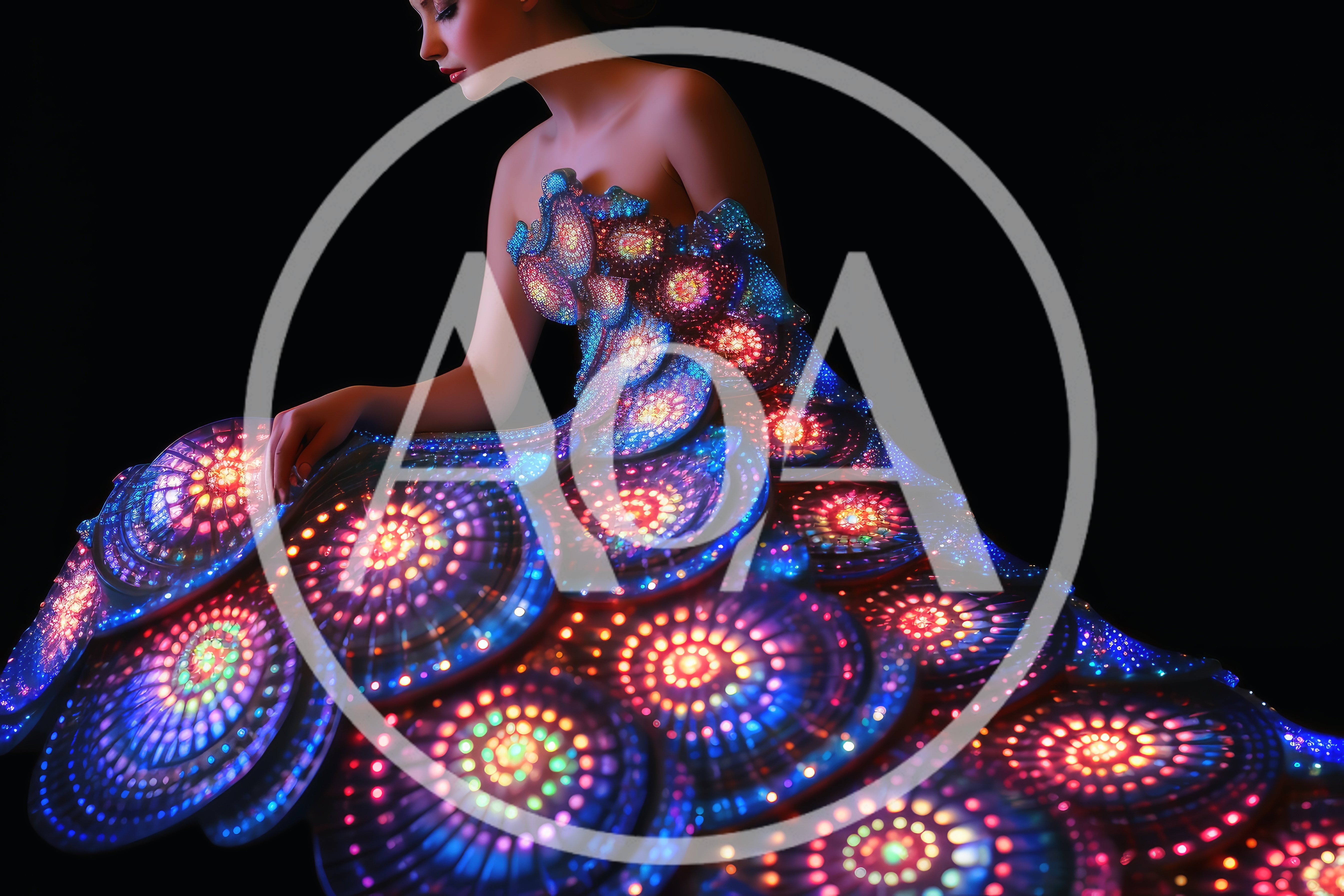 Woman Wearing A Futuristic Glowing LED Scale Dress