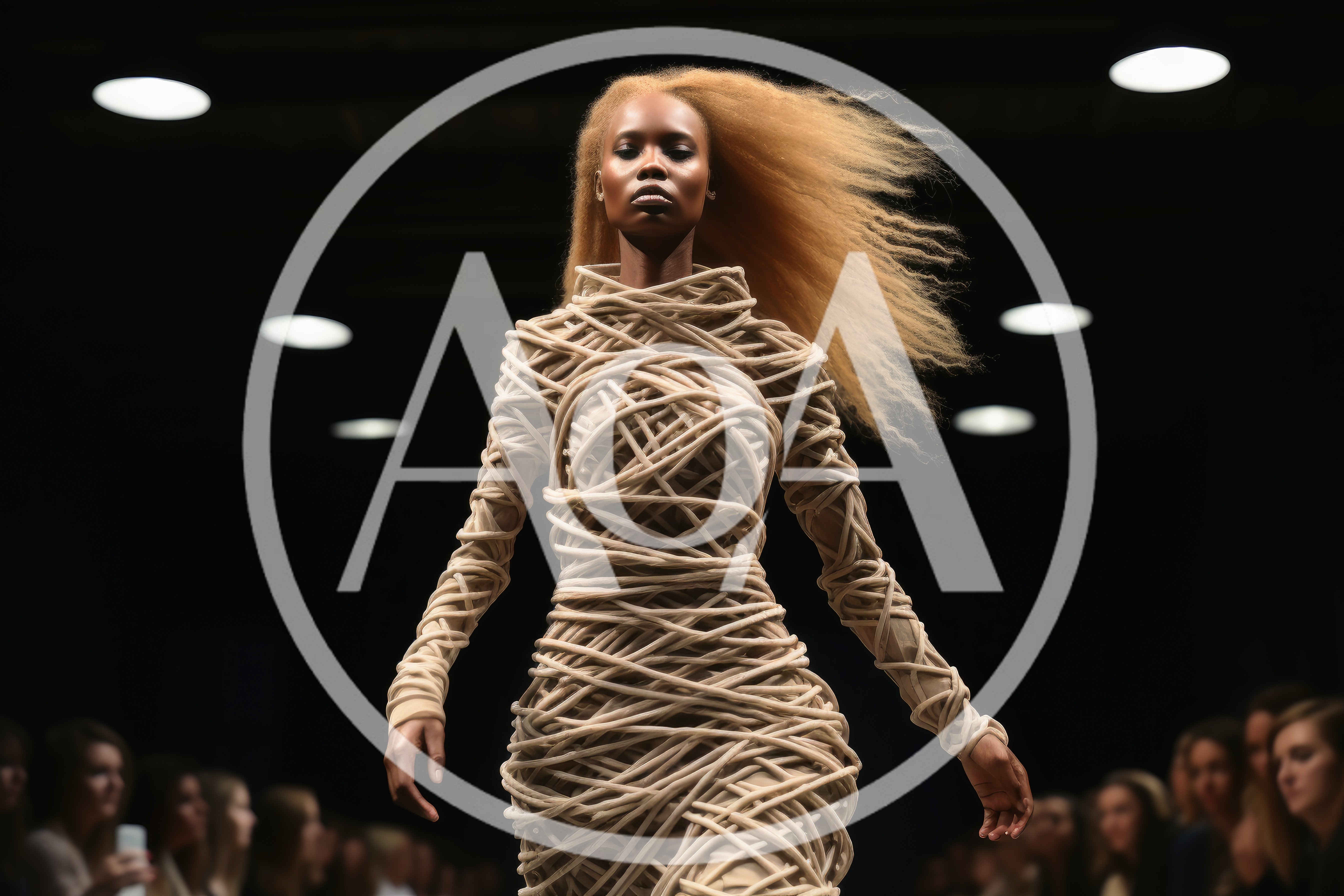 Model Walking Runway In Avant Garde Rope Dress