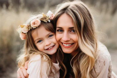 Mother and Daughter Embracing Outdoors