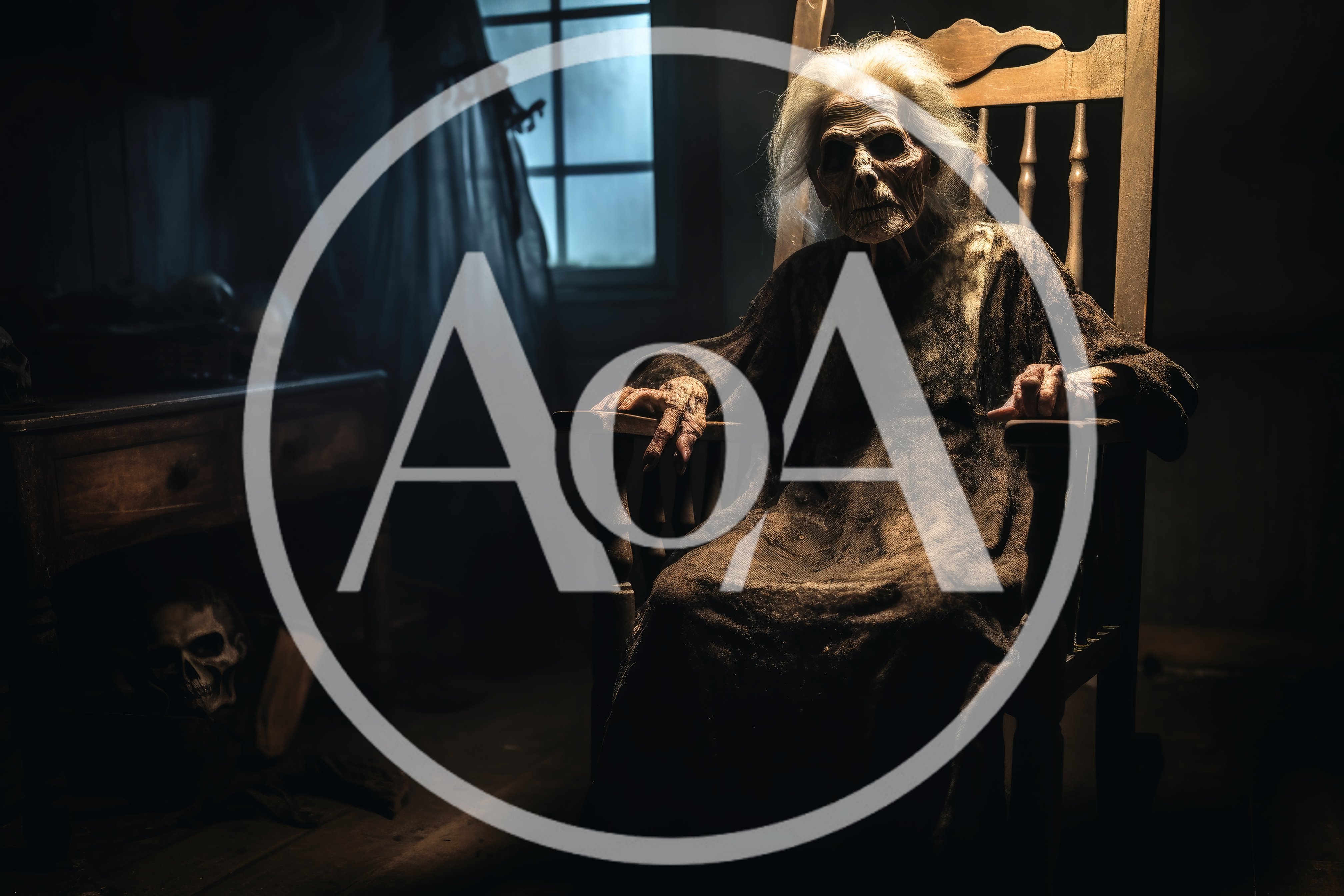 Creepy Elderly Woman Sitting In A Dark Rocking Chair