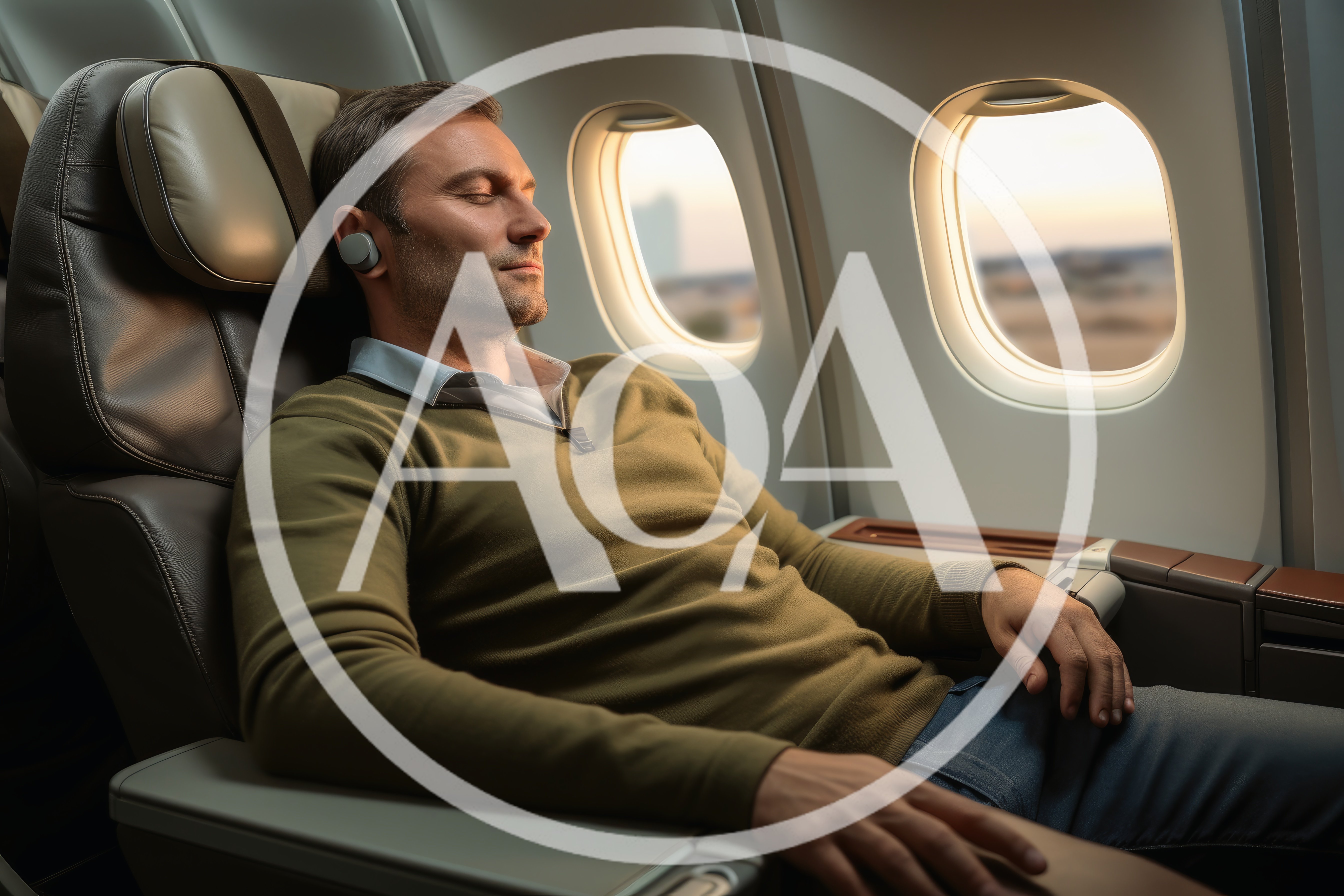 Man Sleeping In Airplane Business Class Seat
