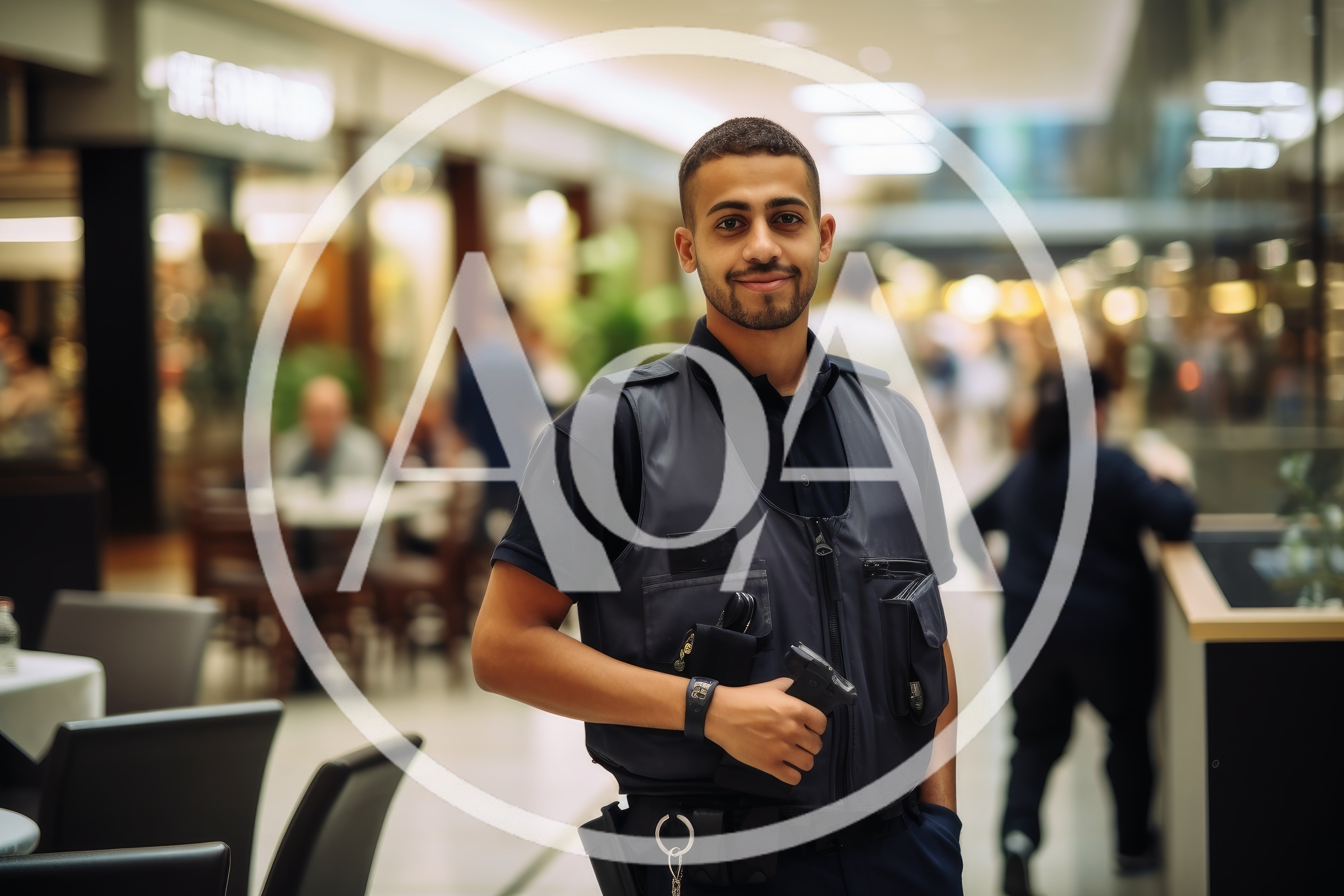 Security Guard Standing In A Modern Shopping Mall