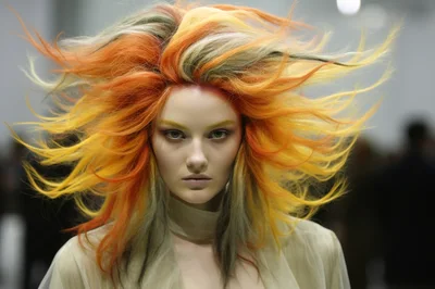 Fashion Model With Vibrant Multi-Colored Hair