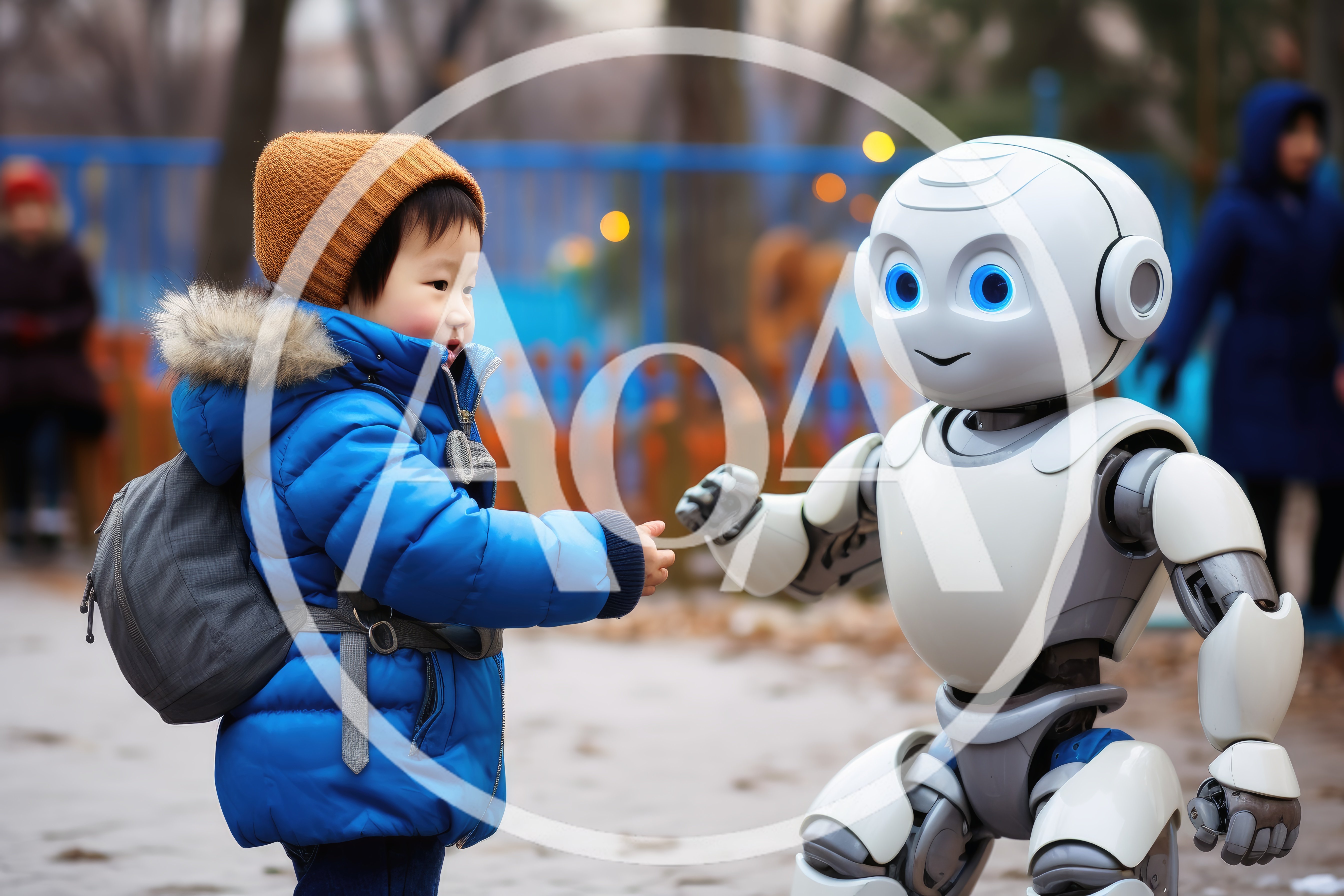 Young Child Interacting With A Friendly Humanoid Robot