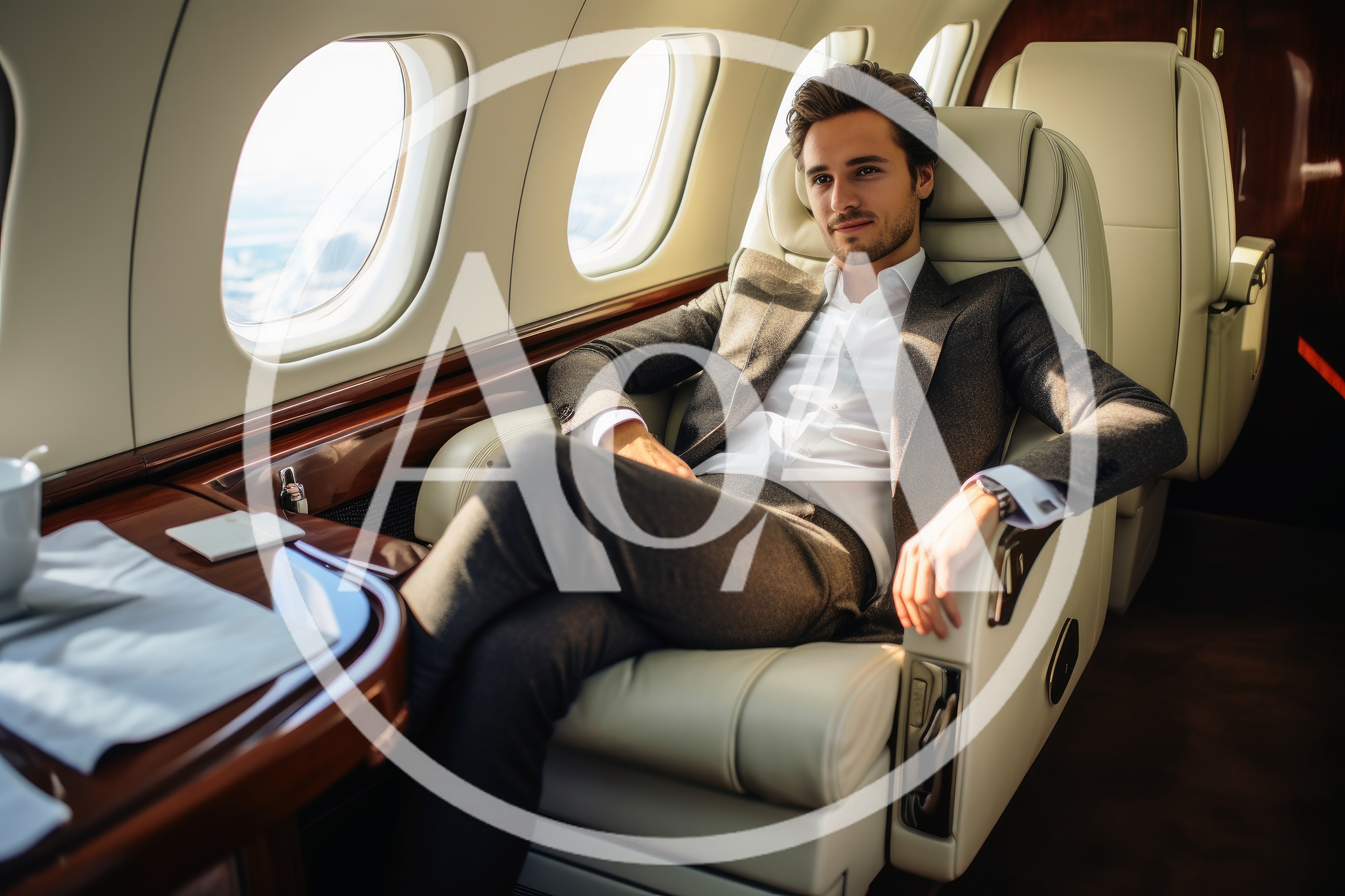 Successful Businessman Relaxing In Private Jet Cabin