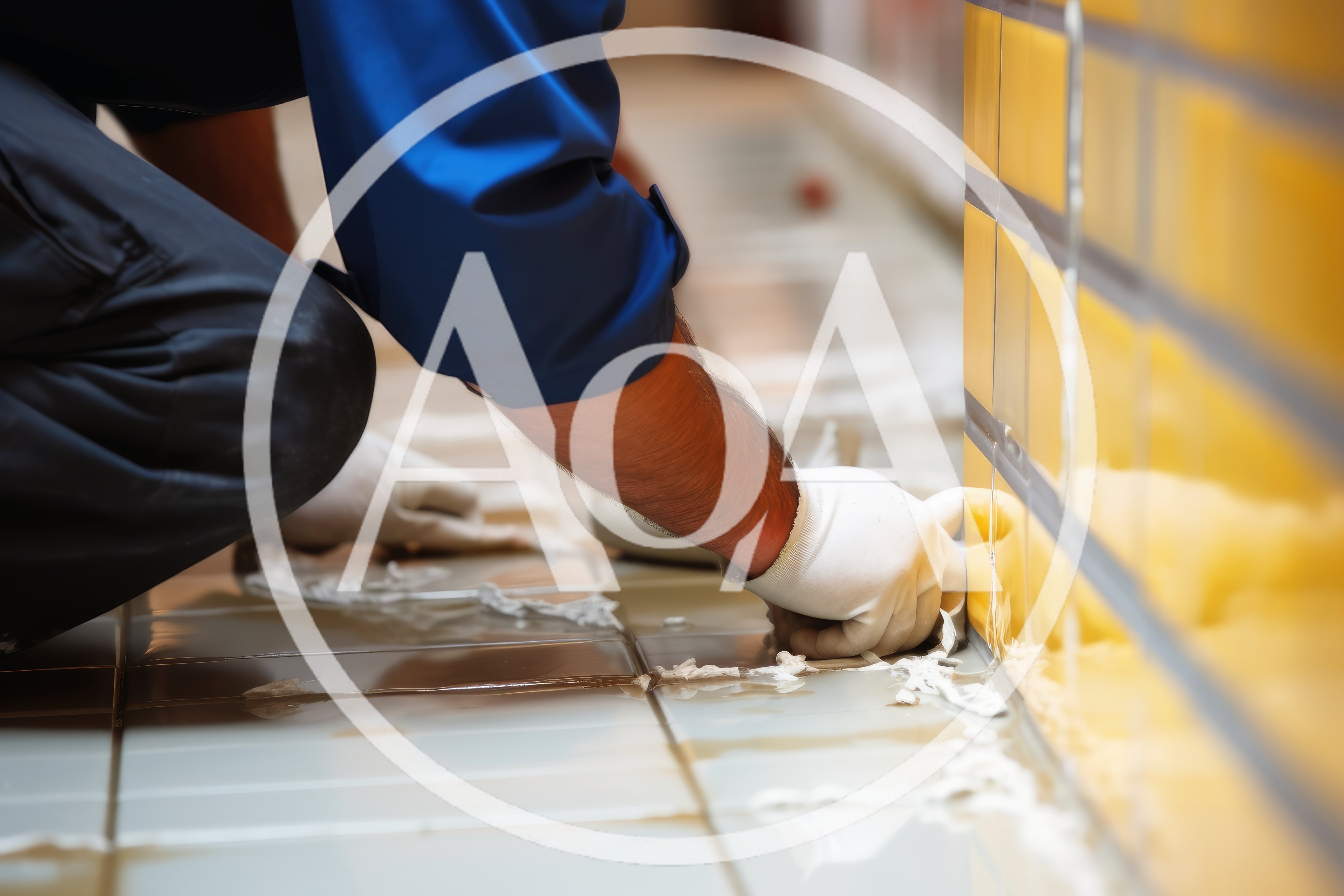 Professional Tiler Applying Grout To Floor Tiles