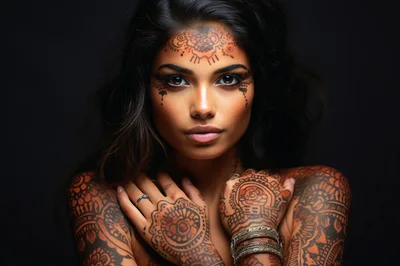Portrait Of A Woman With Intricate Henna Tattoos