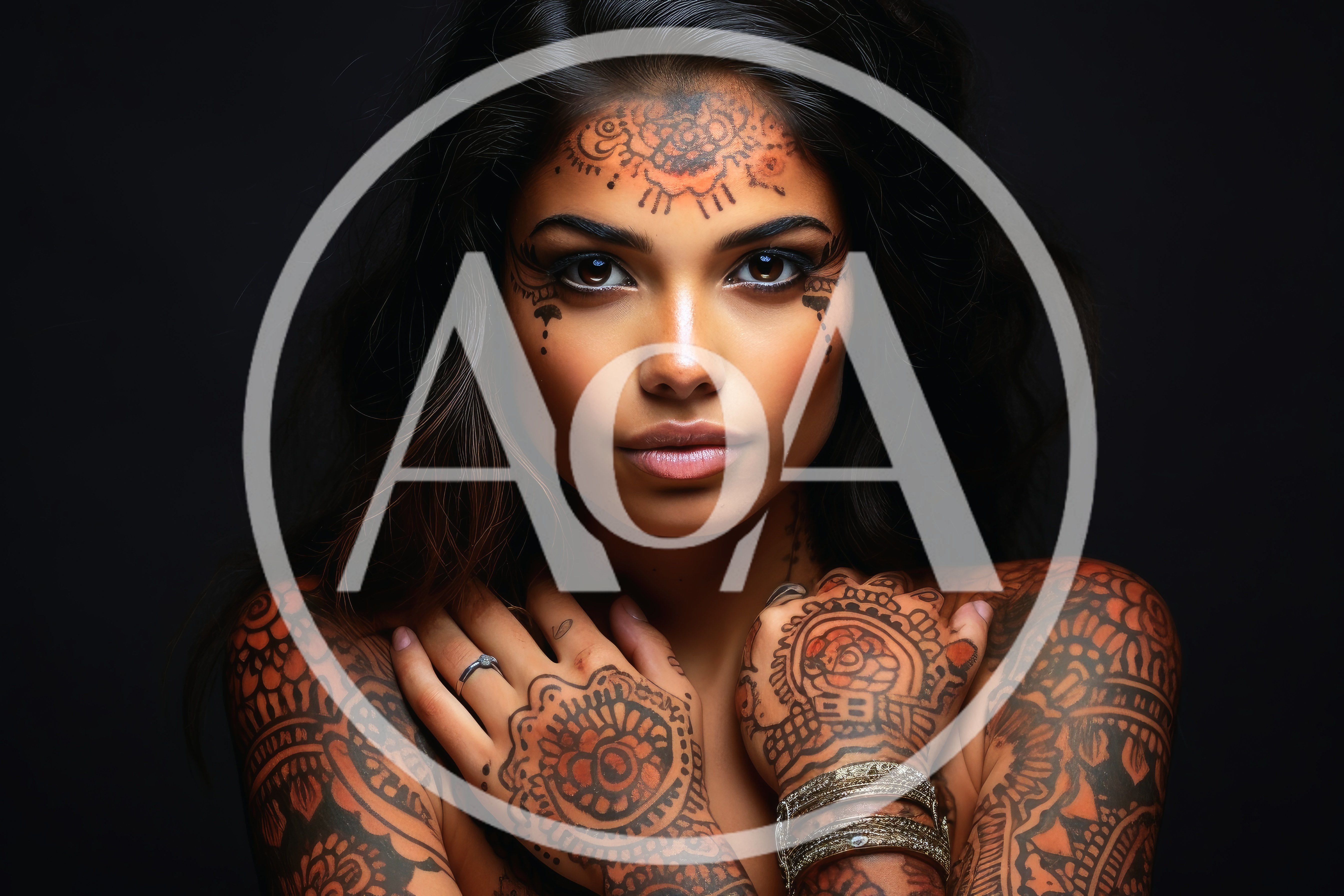 Portrait Of A Woman With Intricate Henna Tattoos