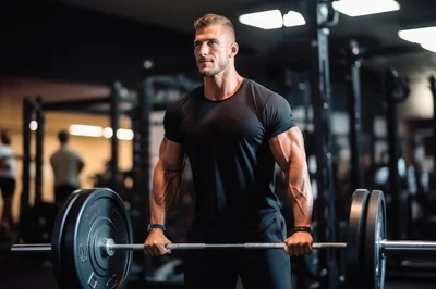 Muscular Man Performing Deadlift Exercise In Gym