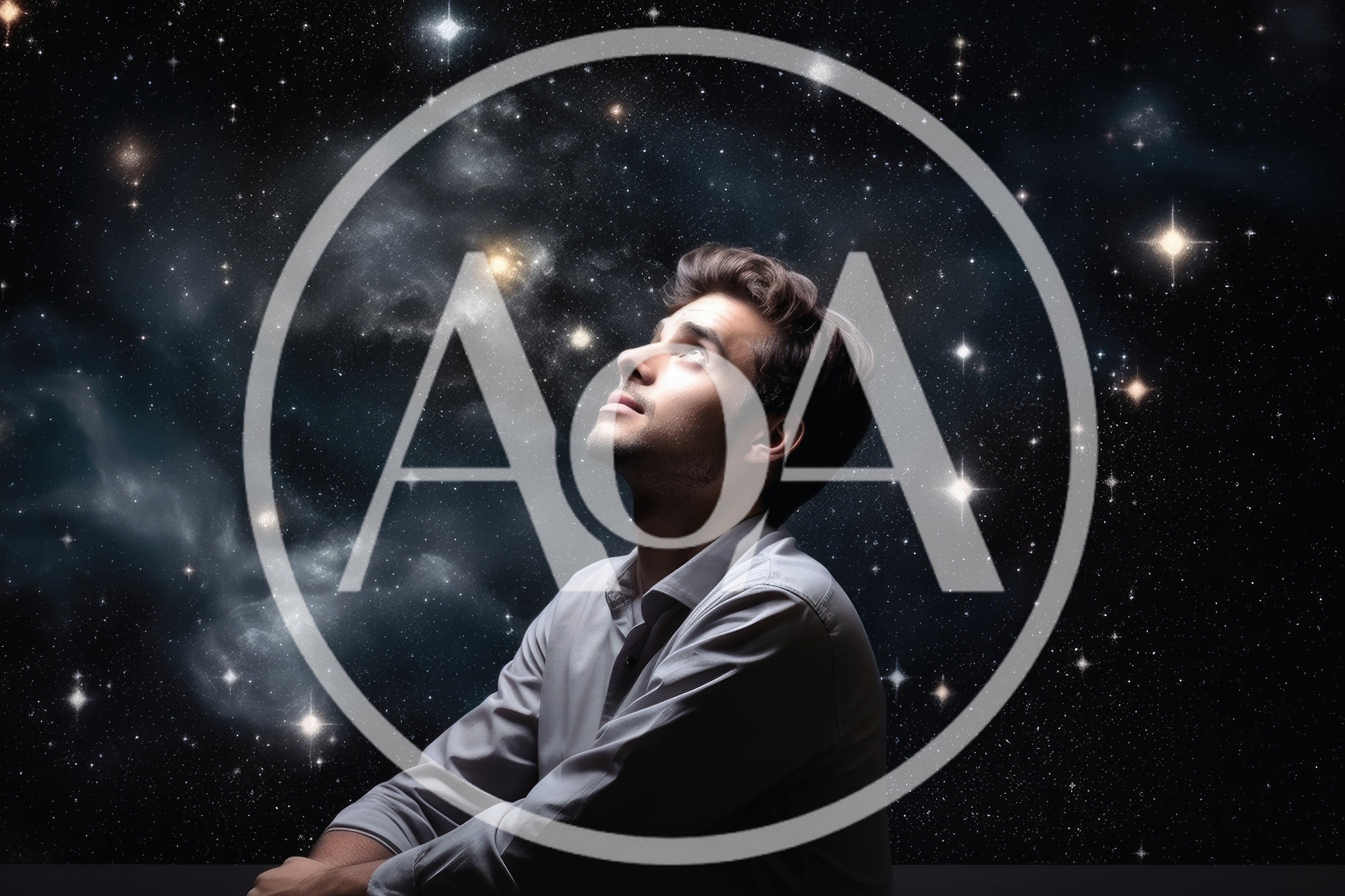 Young Man Looking Up At The Starry Night Sky