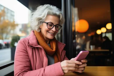 Mature Woman Using Smartphone In A Cafe