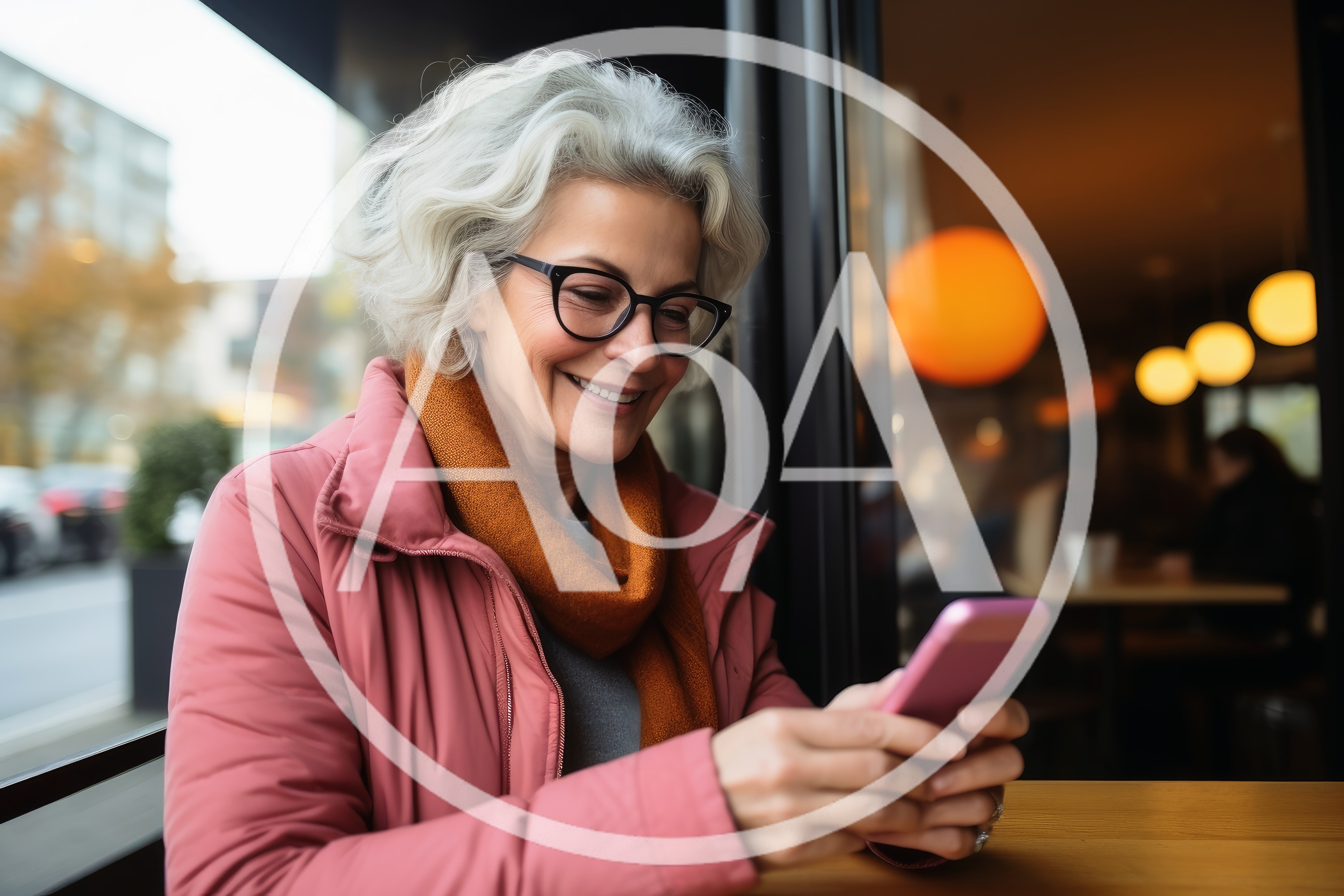 Mature Woman Using Smartphone In A Cafe