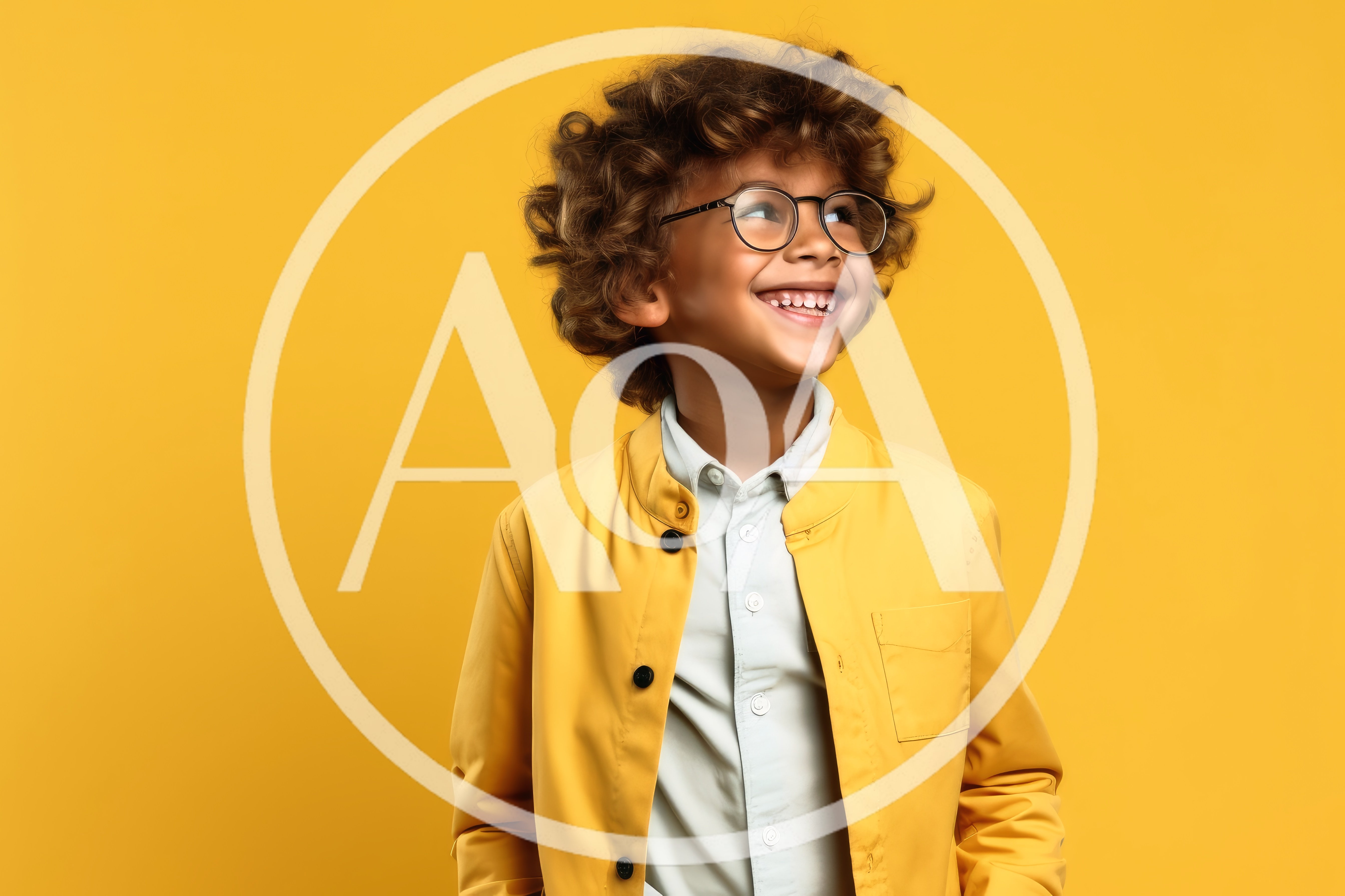 Happy Young Boy With Curly Hair Wearing Glasses