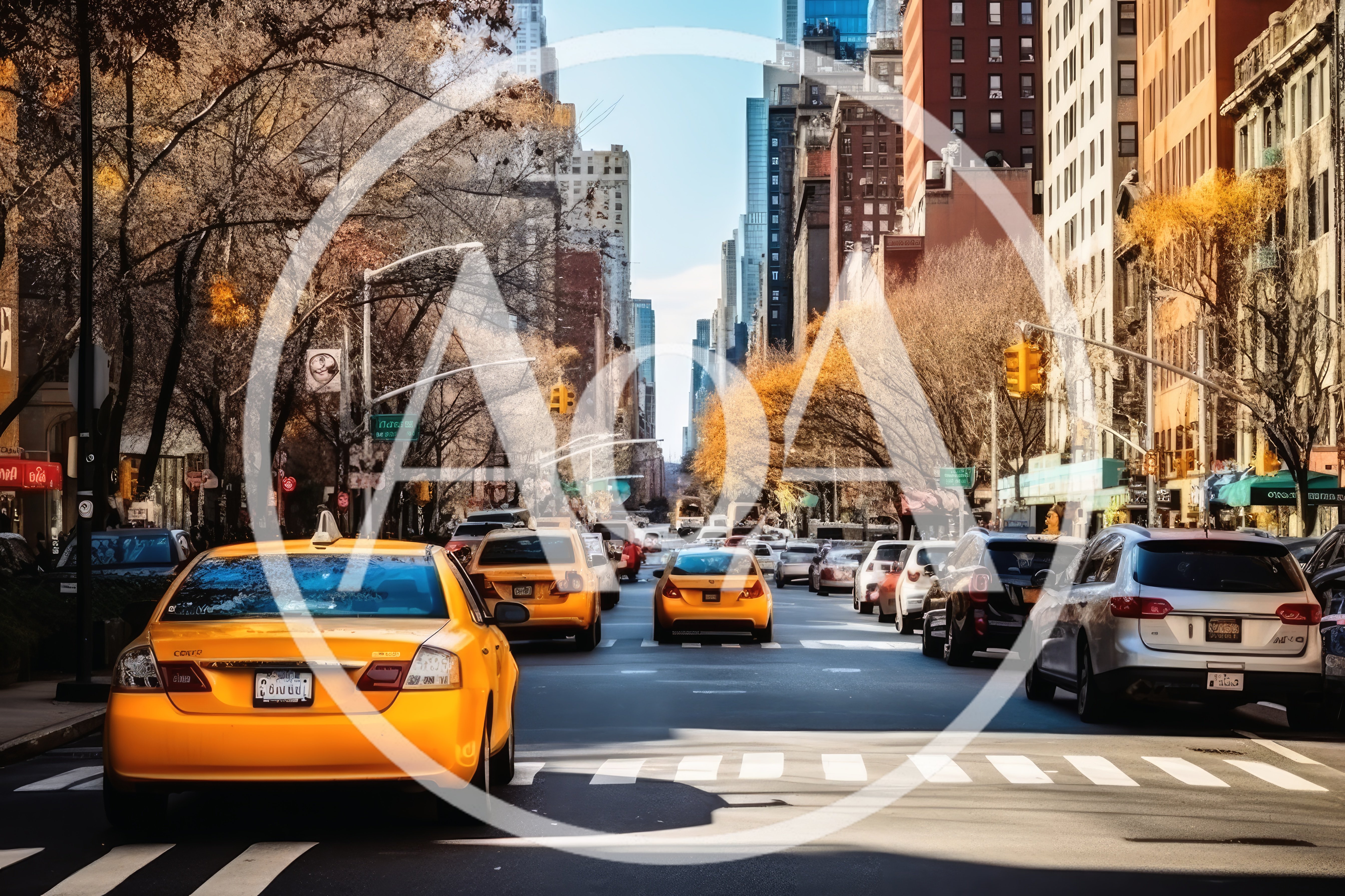 Yellow Taxis Driving Down A Busy New York City Street