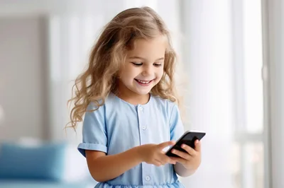 A happy young girl with her smartphone.