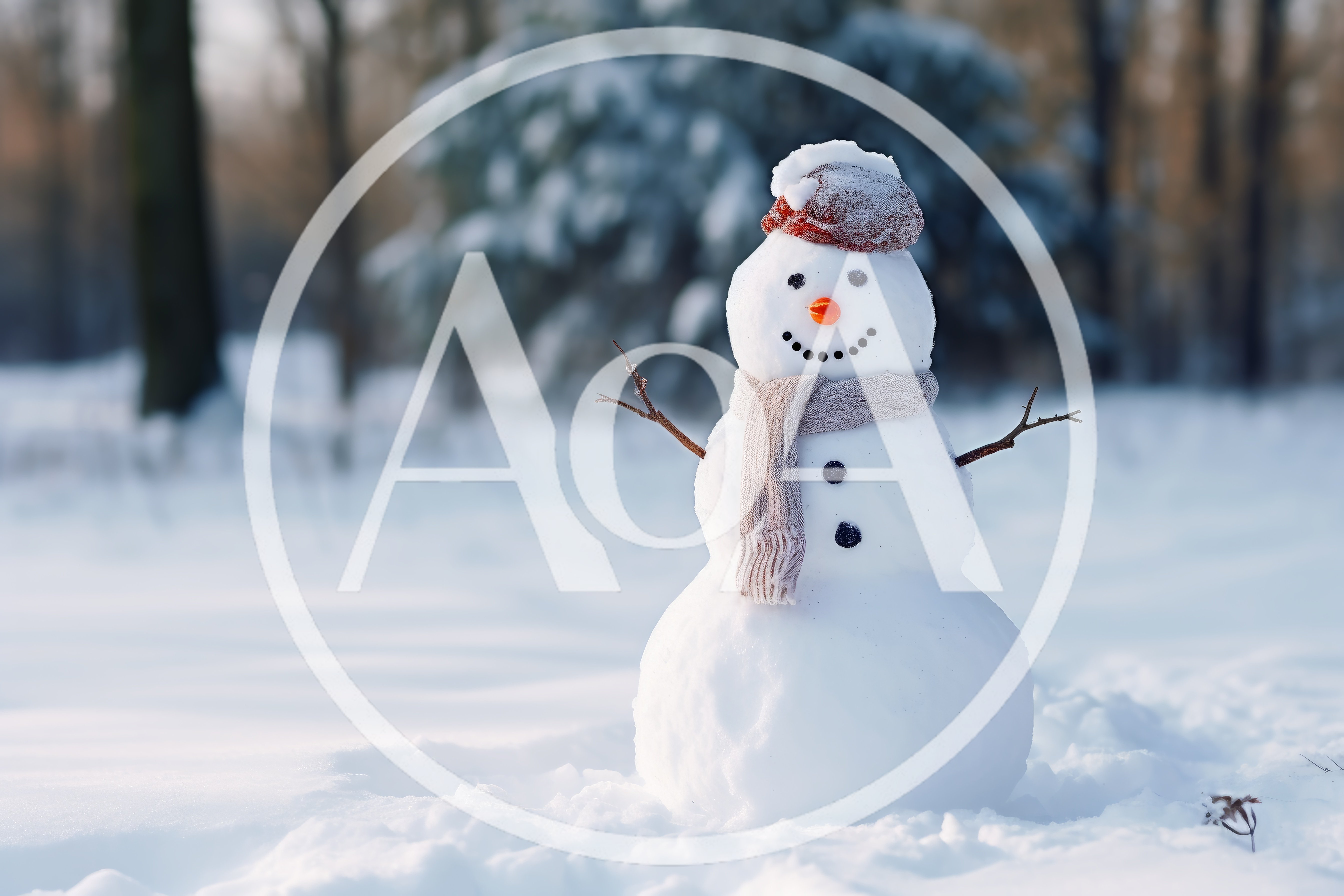Cute Snowman Standing In A Snowy Forest