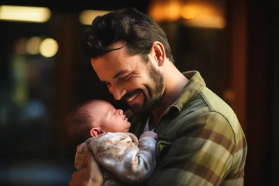 Father Holding His Newborn Baby With Love
