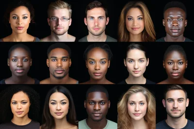 Diverse Group Of People Portraits On Black Background