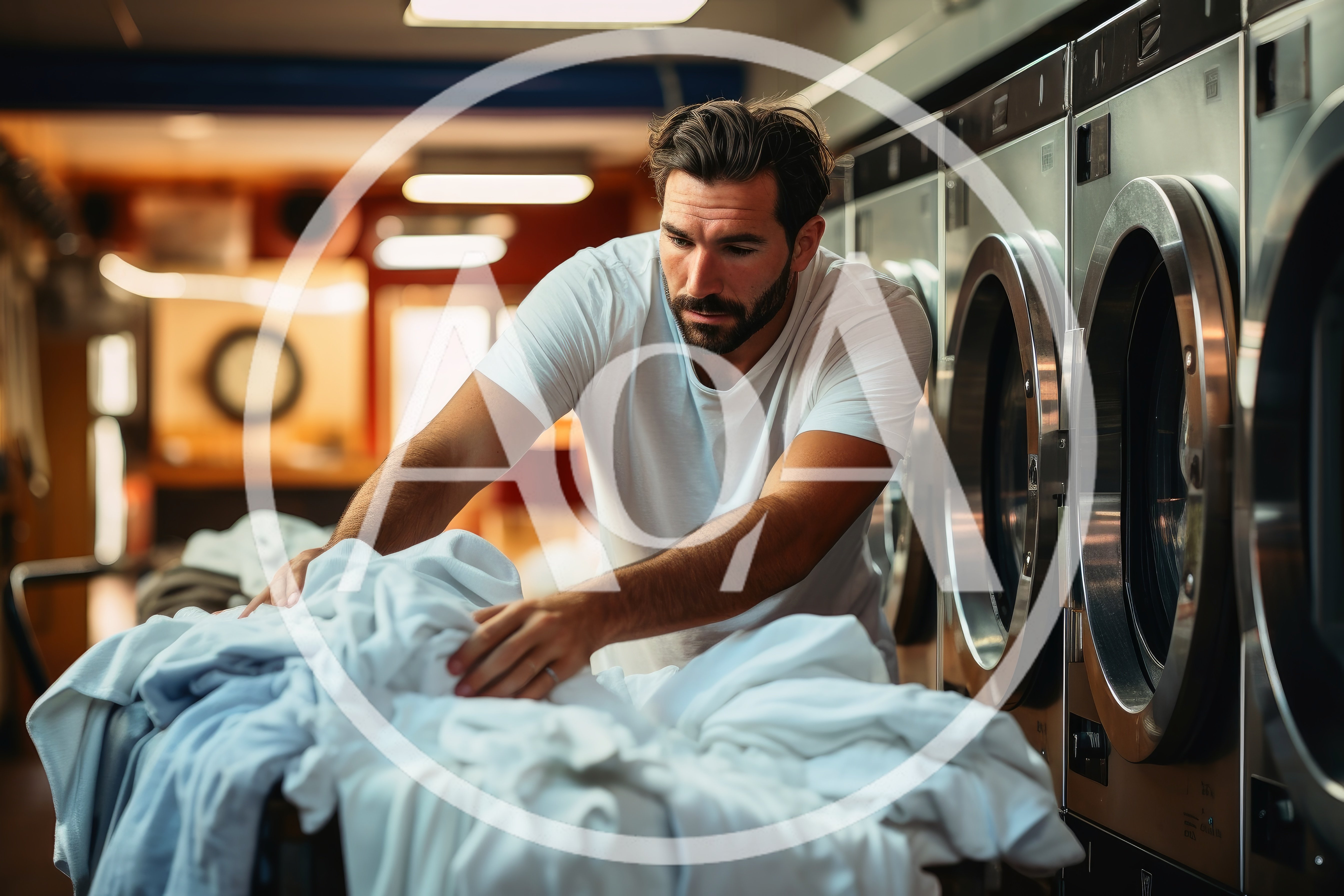 Man Folding Laundry In A Laundromat