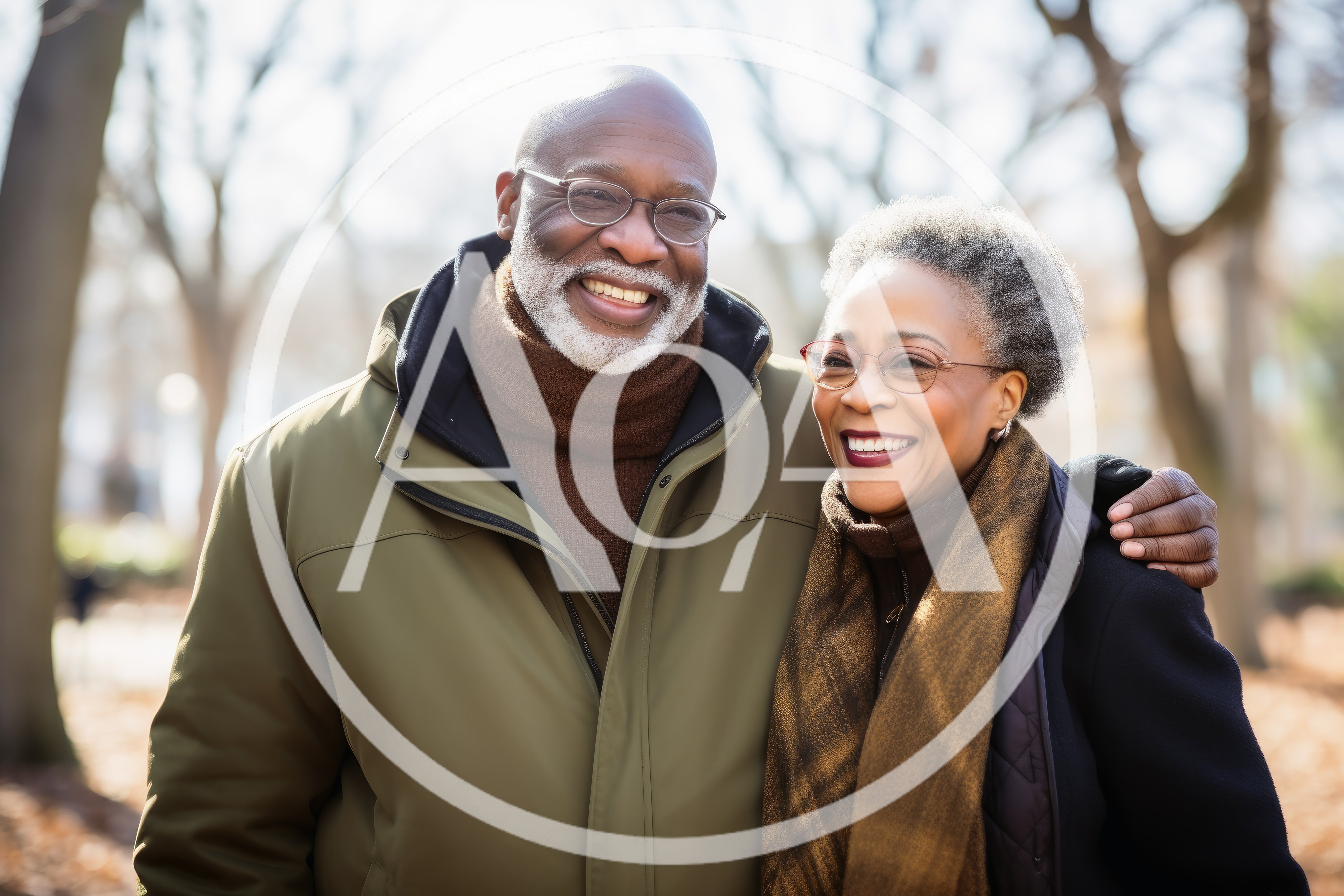 Happy Senior Couple Embracing Outdoors In Autumn