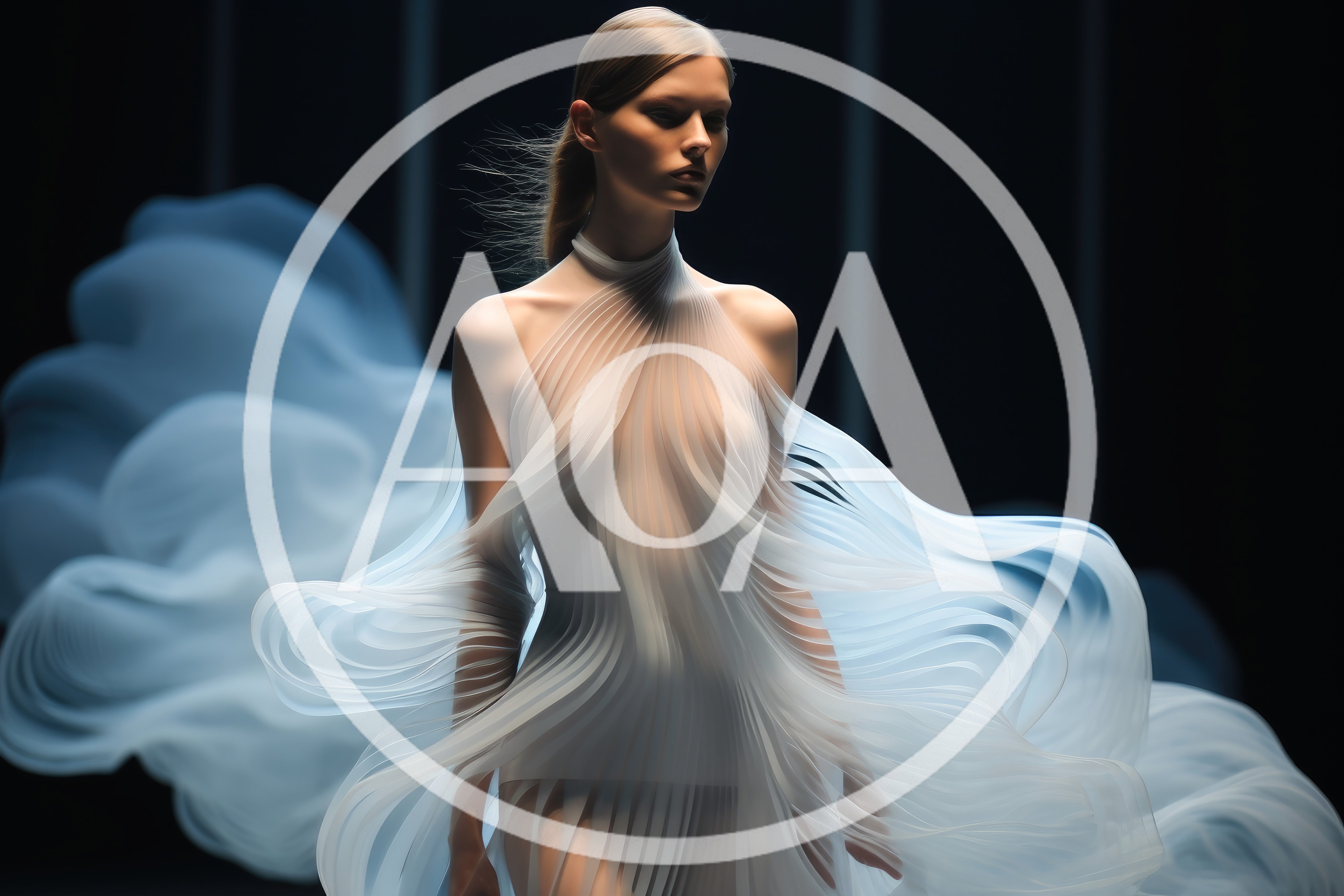 Model Wearing Ethereal Flowing Architectural Fashion Design