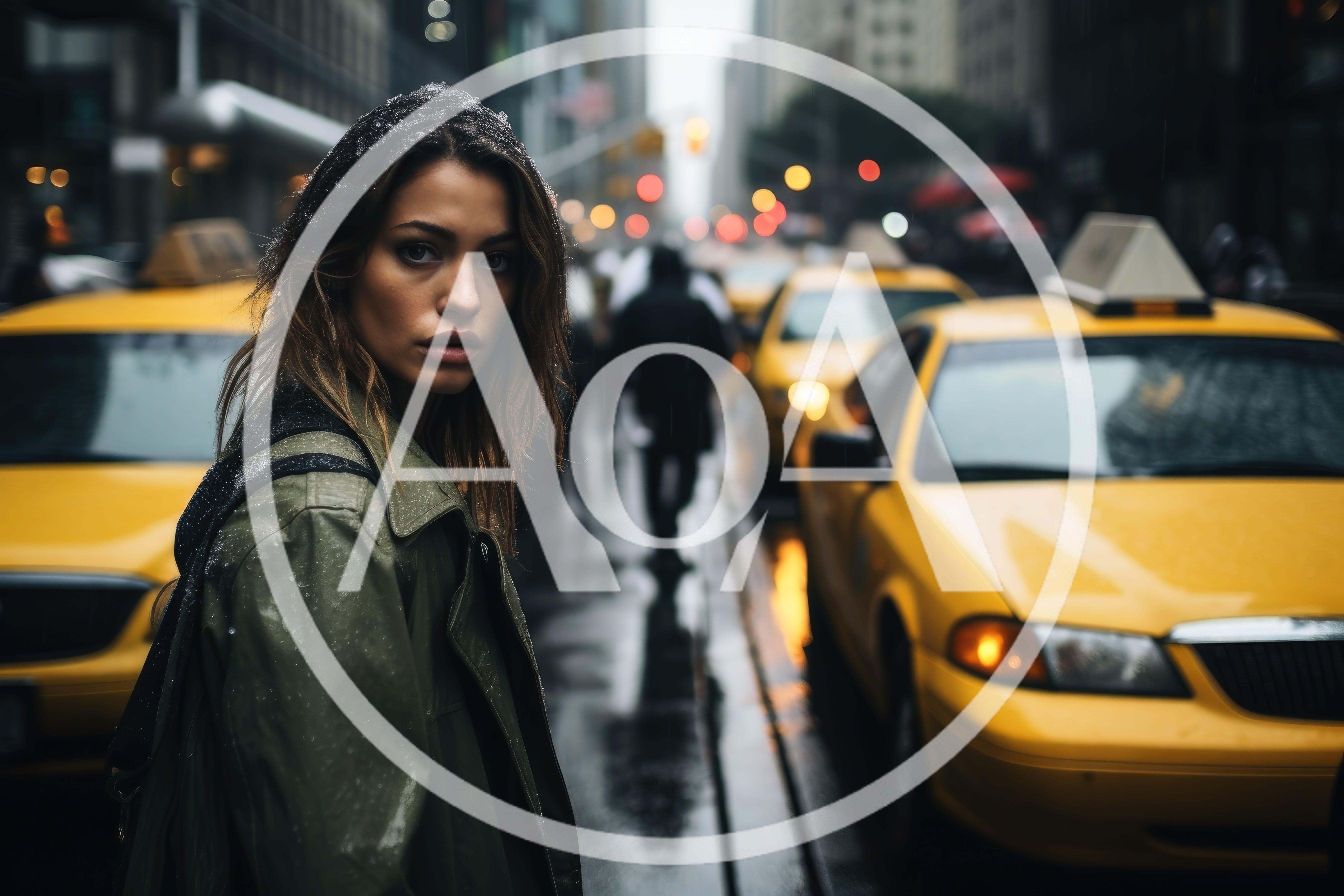 Young Woman Standing On A Rainy New York City Street