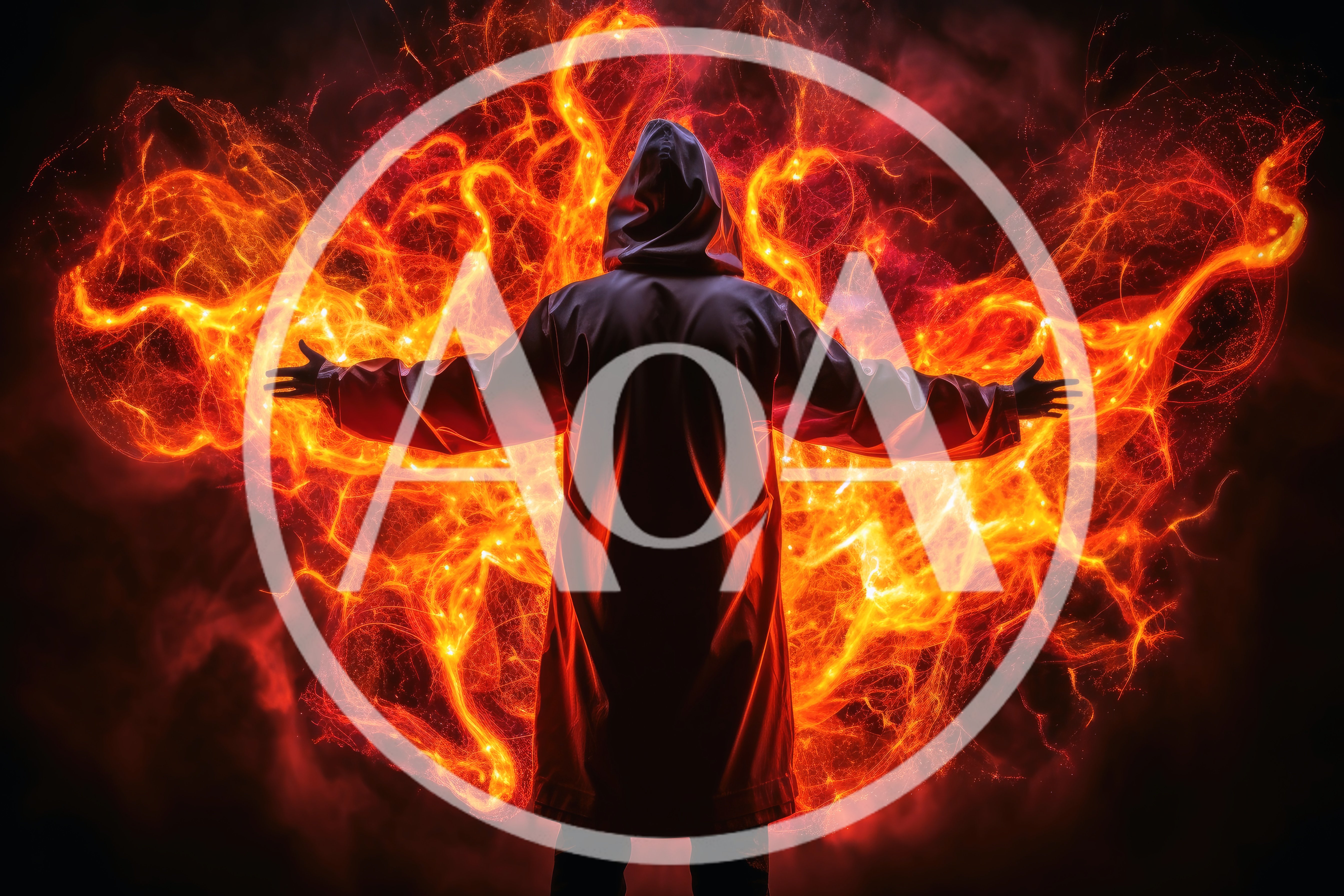 Hooded Figure Summoning Magical Fire Energy
