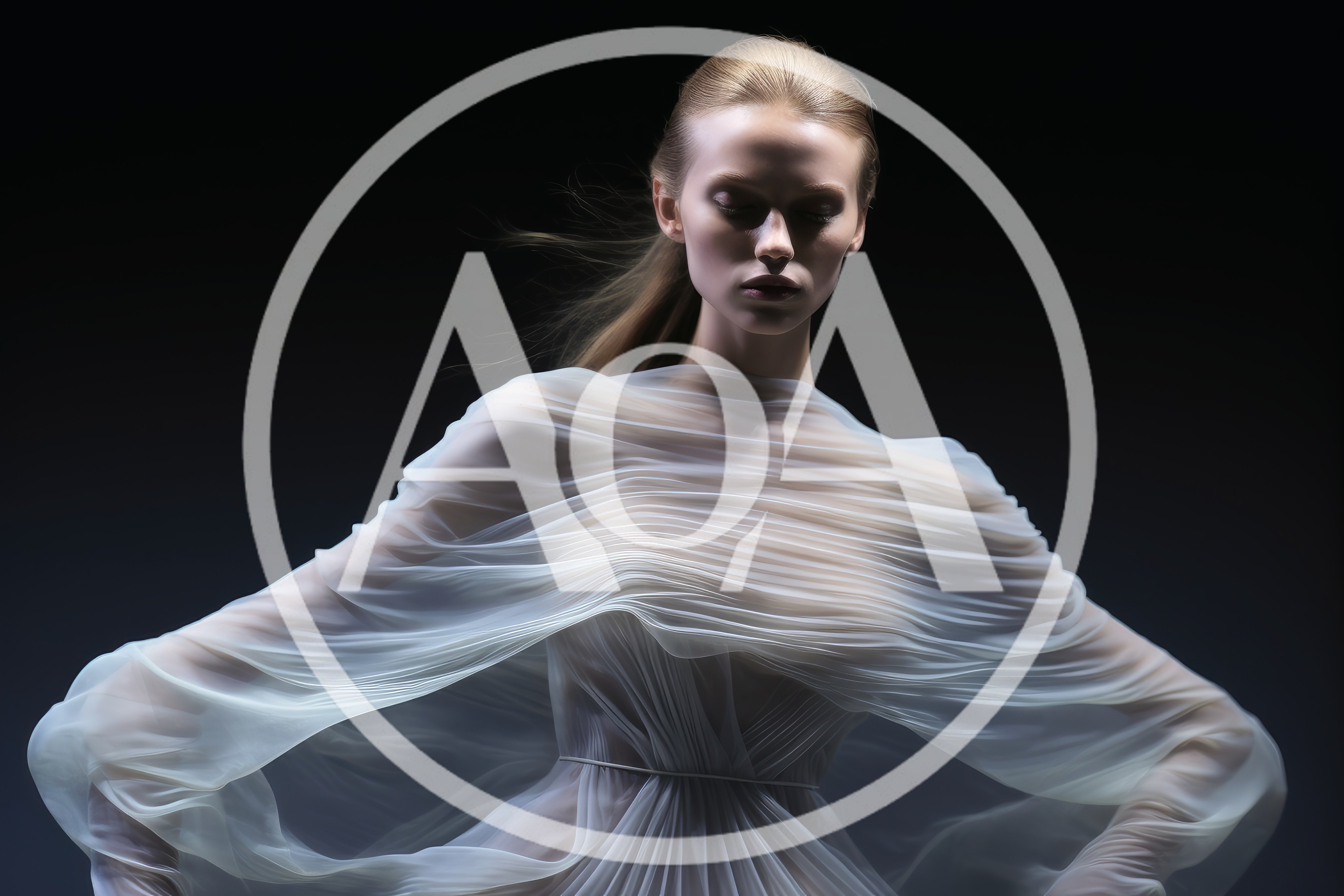 Fashion Model Wearing Sheer Pleated Fabric Dress