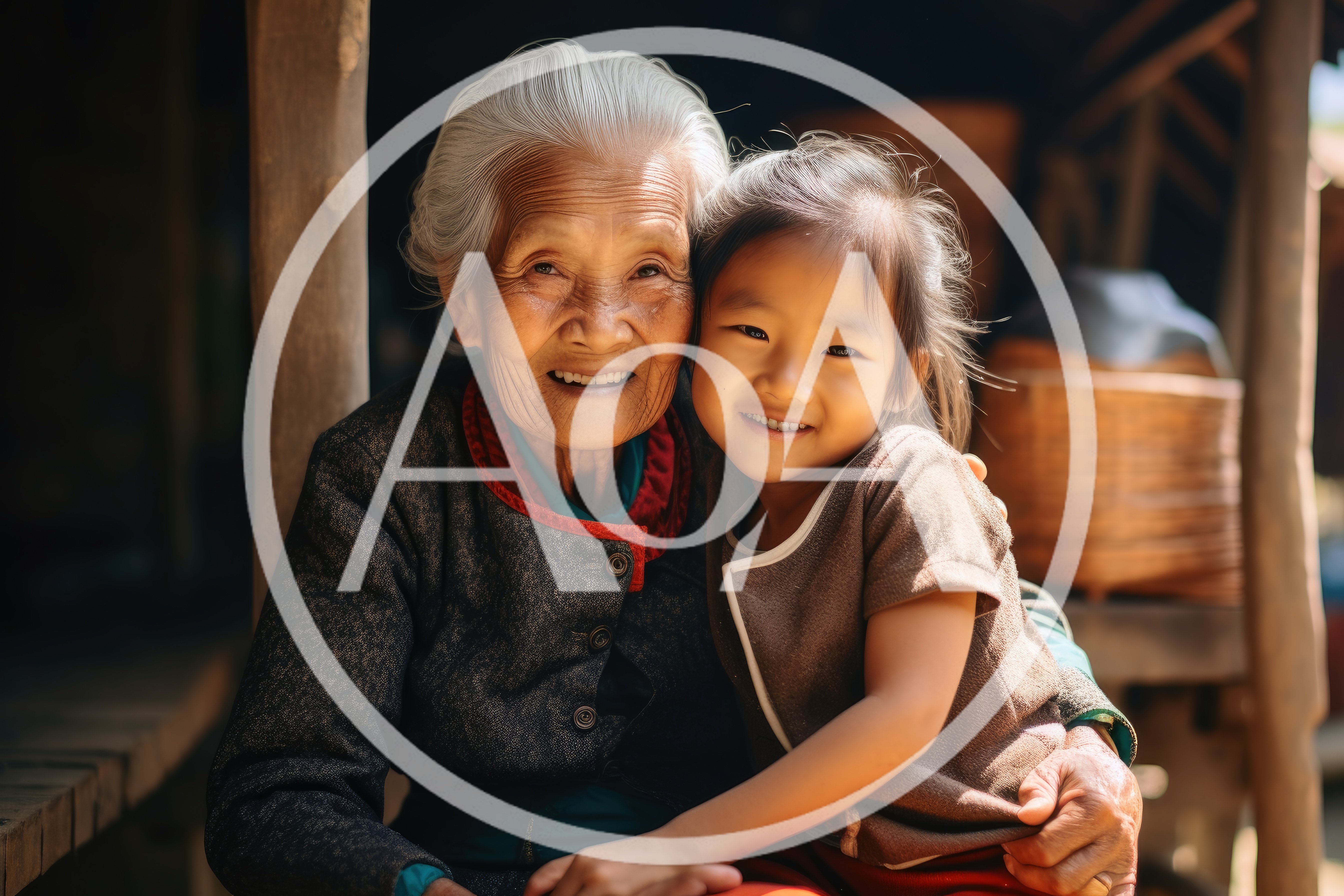 Elderly Grandmother Embracing Her Young Granddaughter