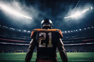 American Football Player Standing On Stadium Field