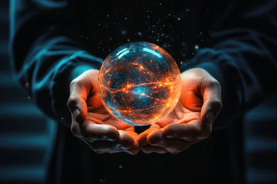 Person Holding Glowing Neural Network Energy Sphere