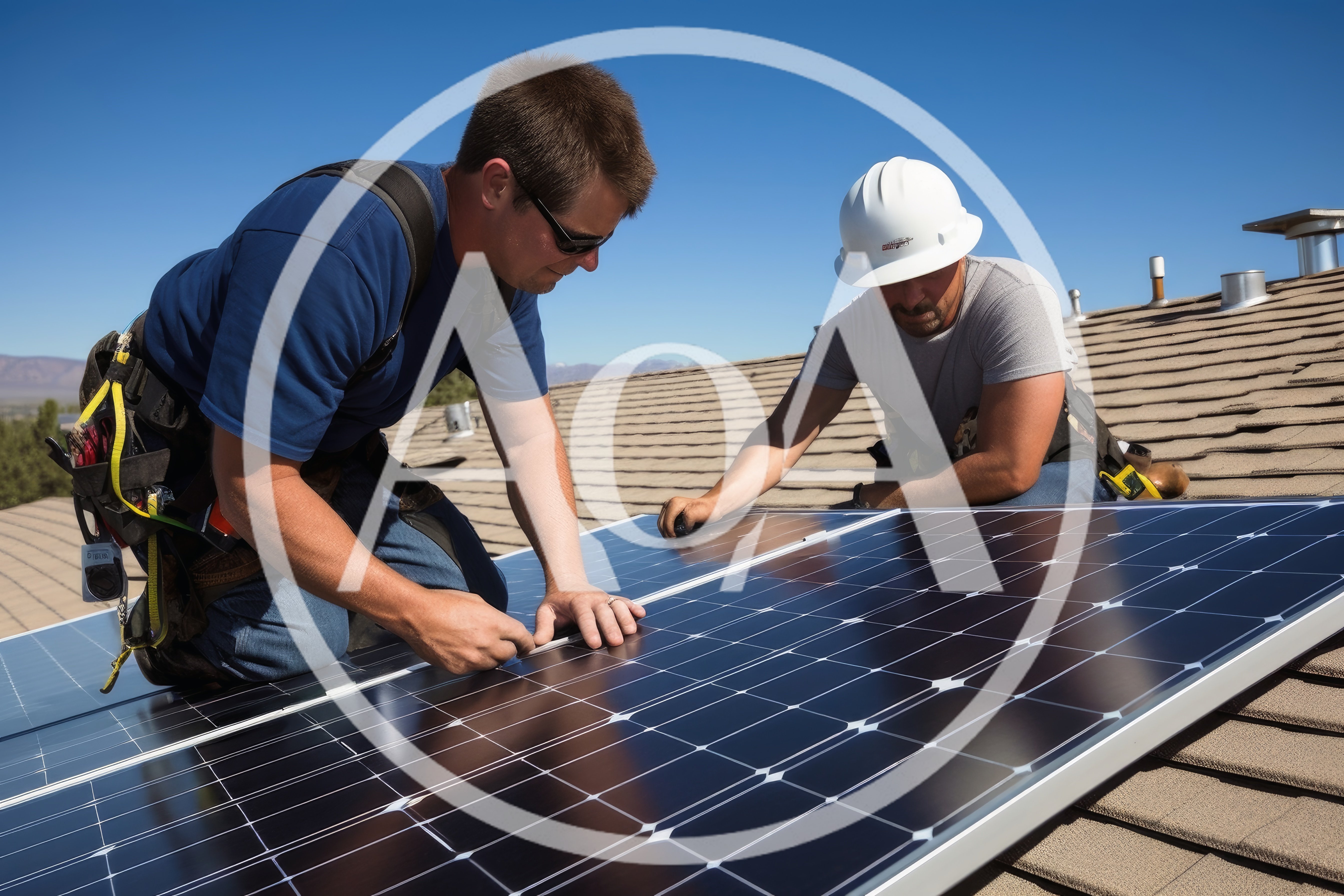 Solar Panel Installation Technicians Working On Residential Roof