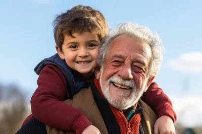 Grandfather Giving His Grandson A Piggyback Ride