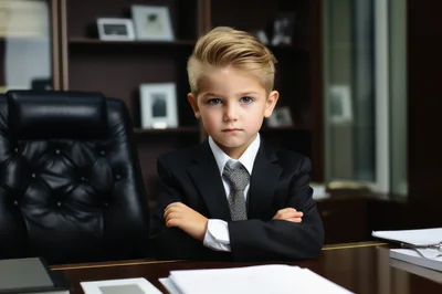 Young Boy Dressed As A Business Executive In Office