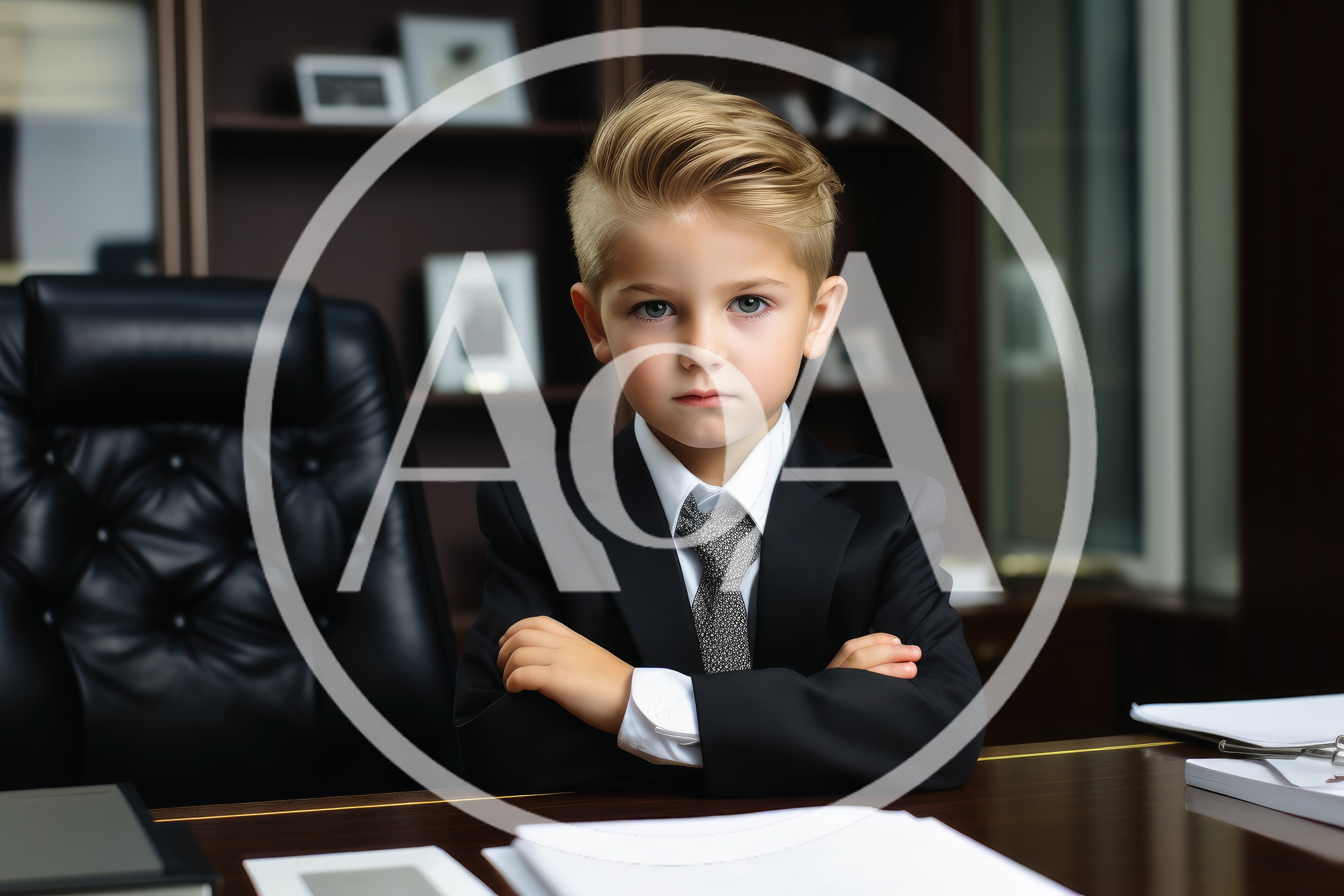 Young Boy Dressed As A Business Executive In Office