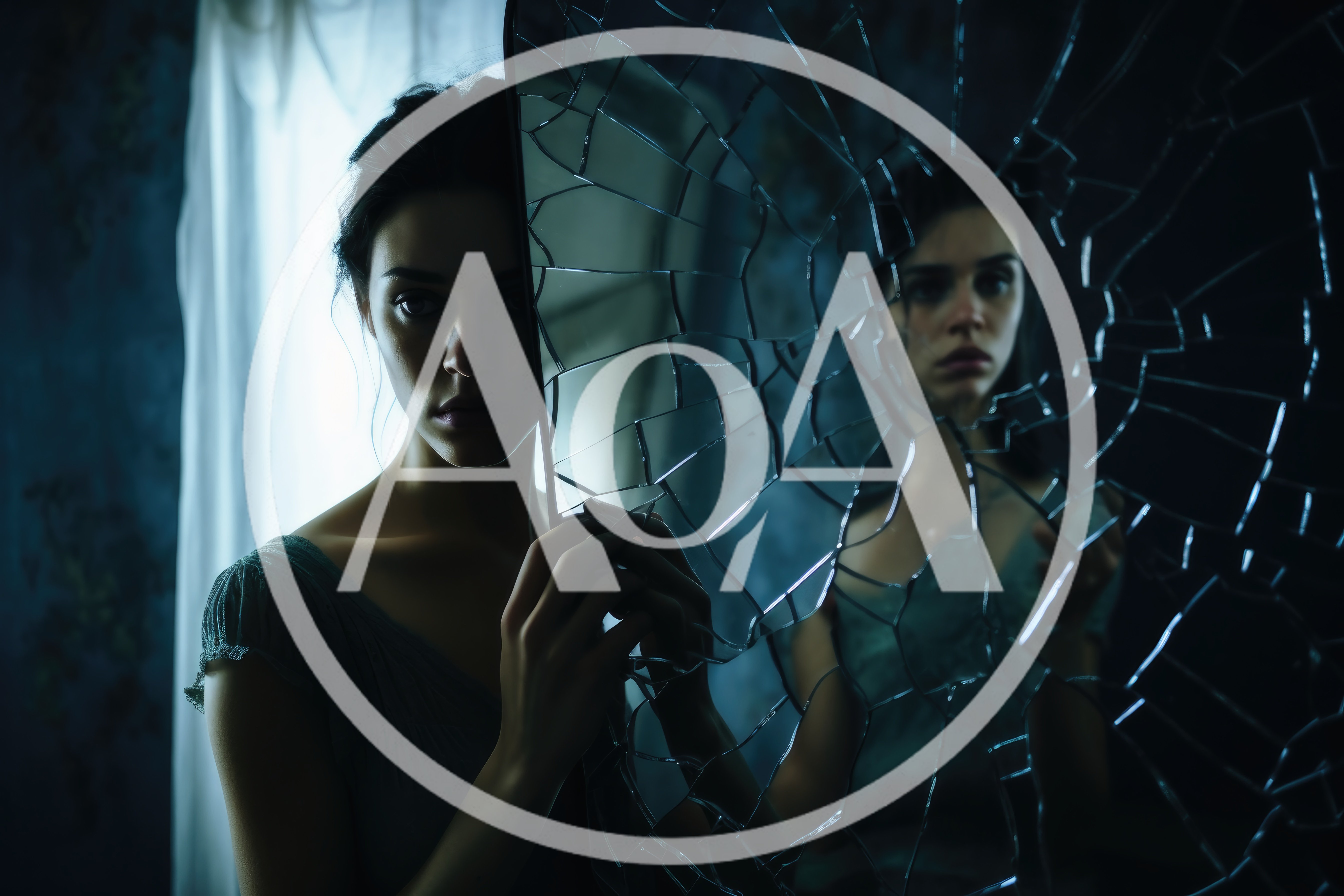 Woman Holding A Shattered Mirror In A Dark Room