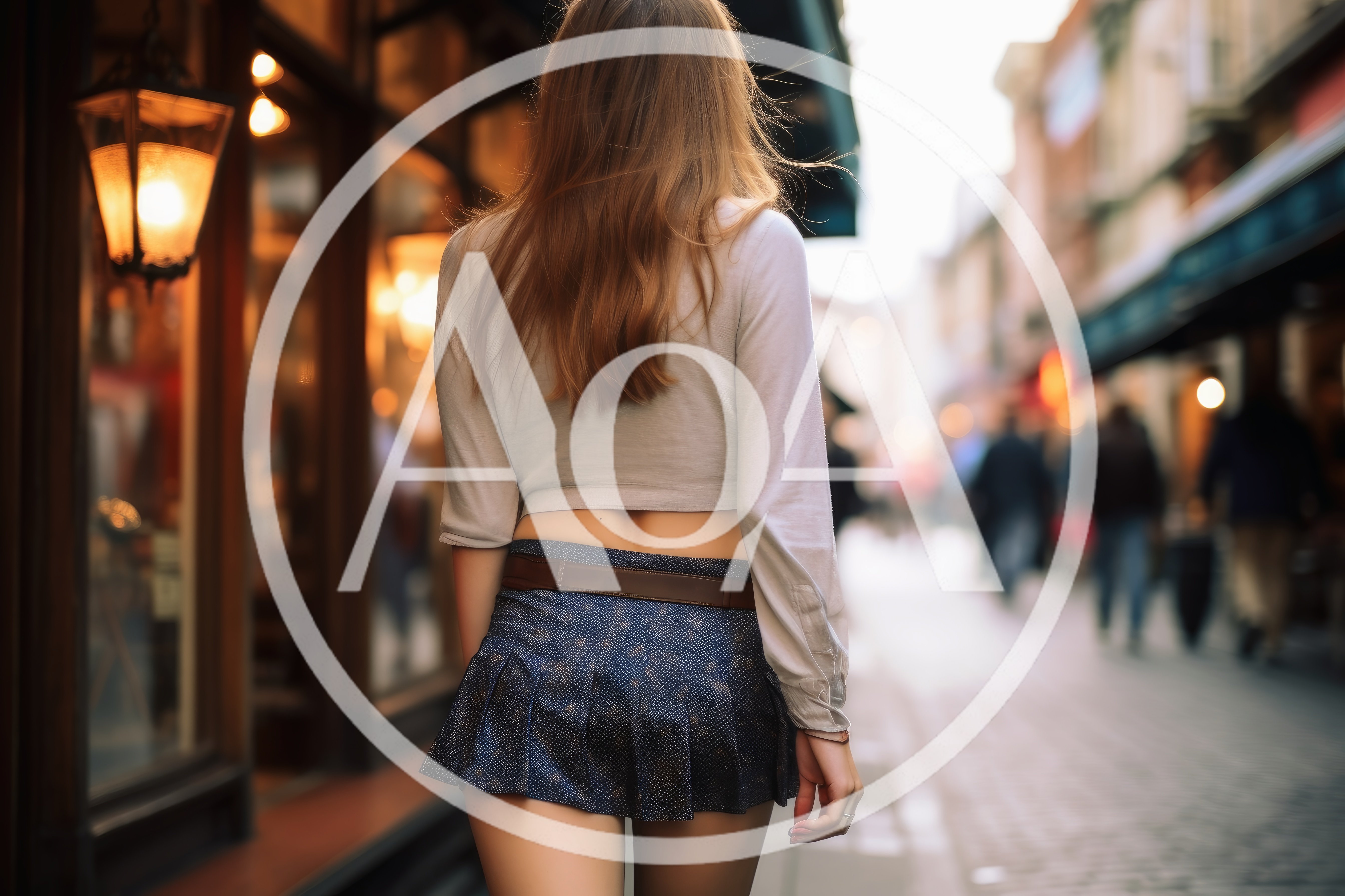 Young Woman Walking Down A European Street