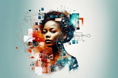 Digital Portrait Of A Woman With Abstract Geometric Elements