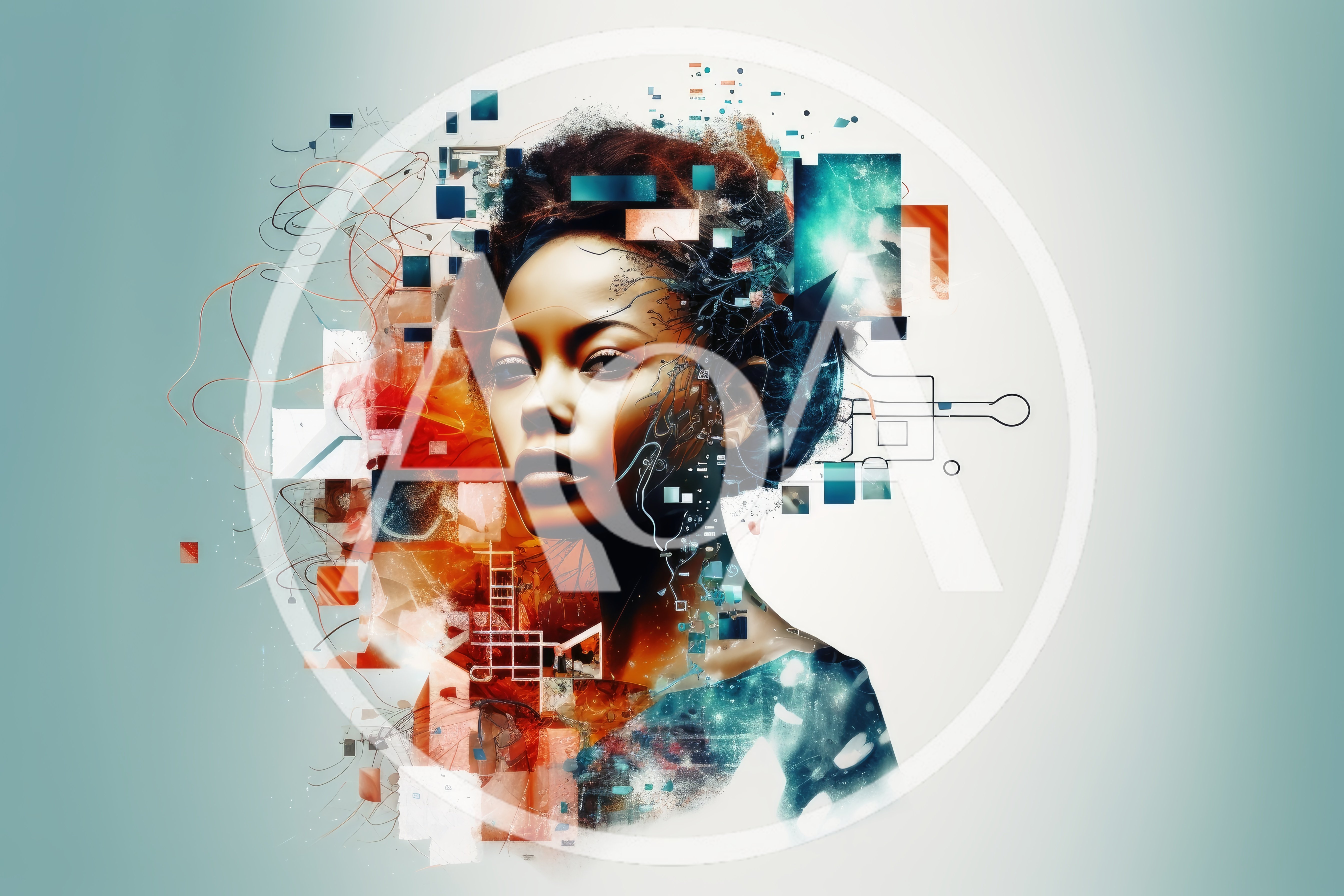 Digital Portrait Of A Woman With Abstract Geometric Elements