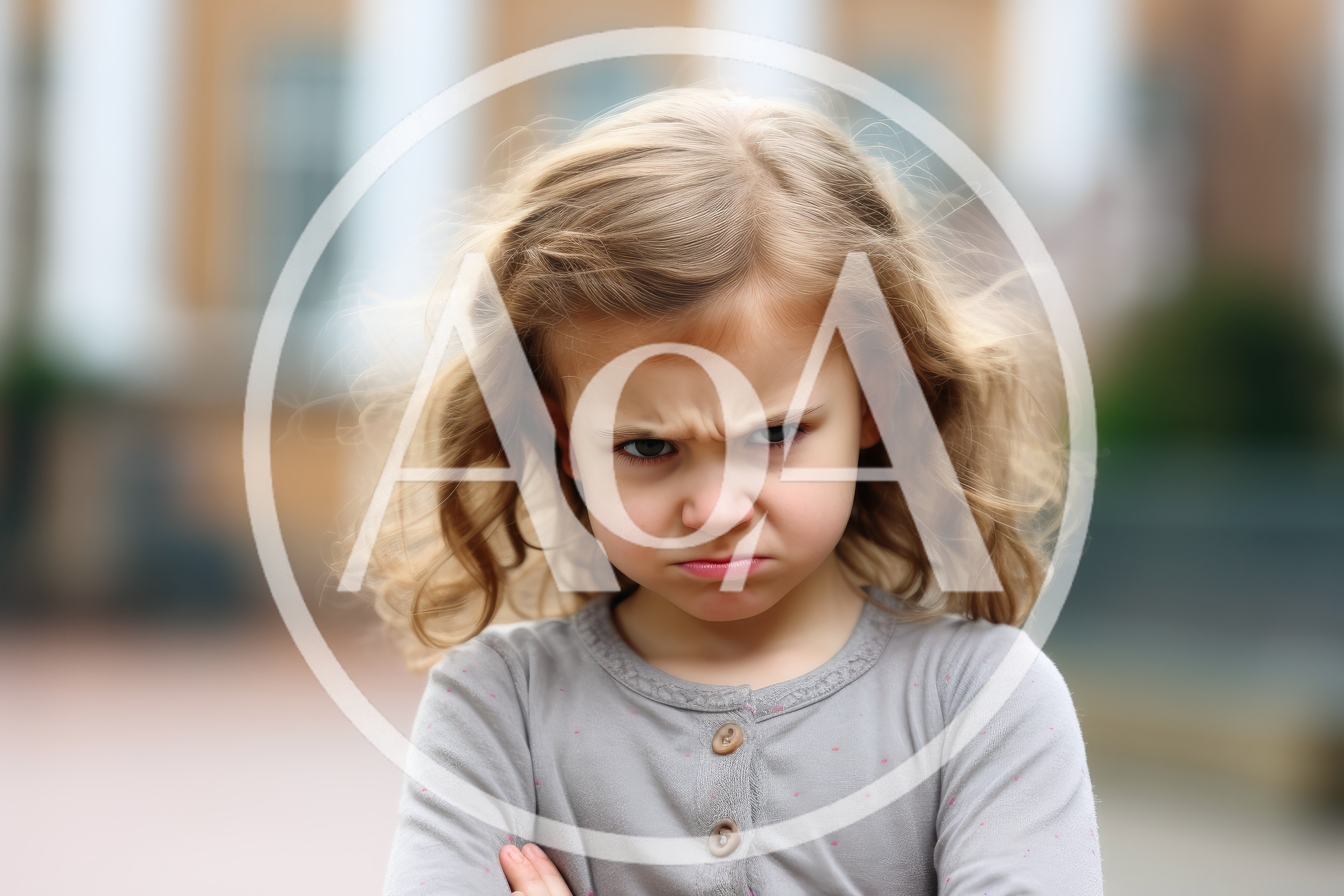 Portrait Of A Grumpy Little Girl With Crossed Arms