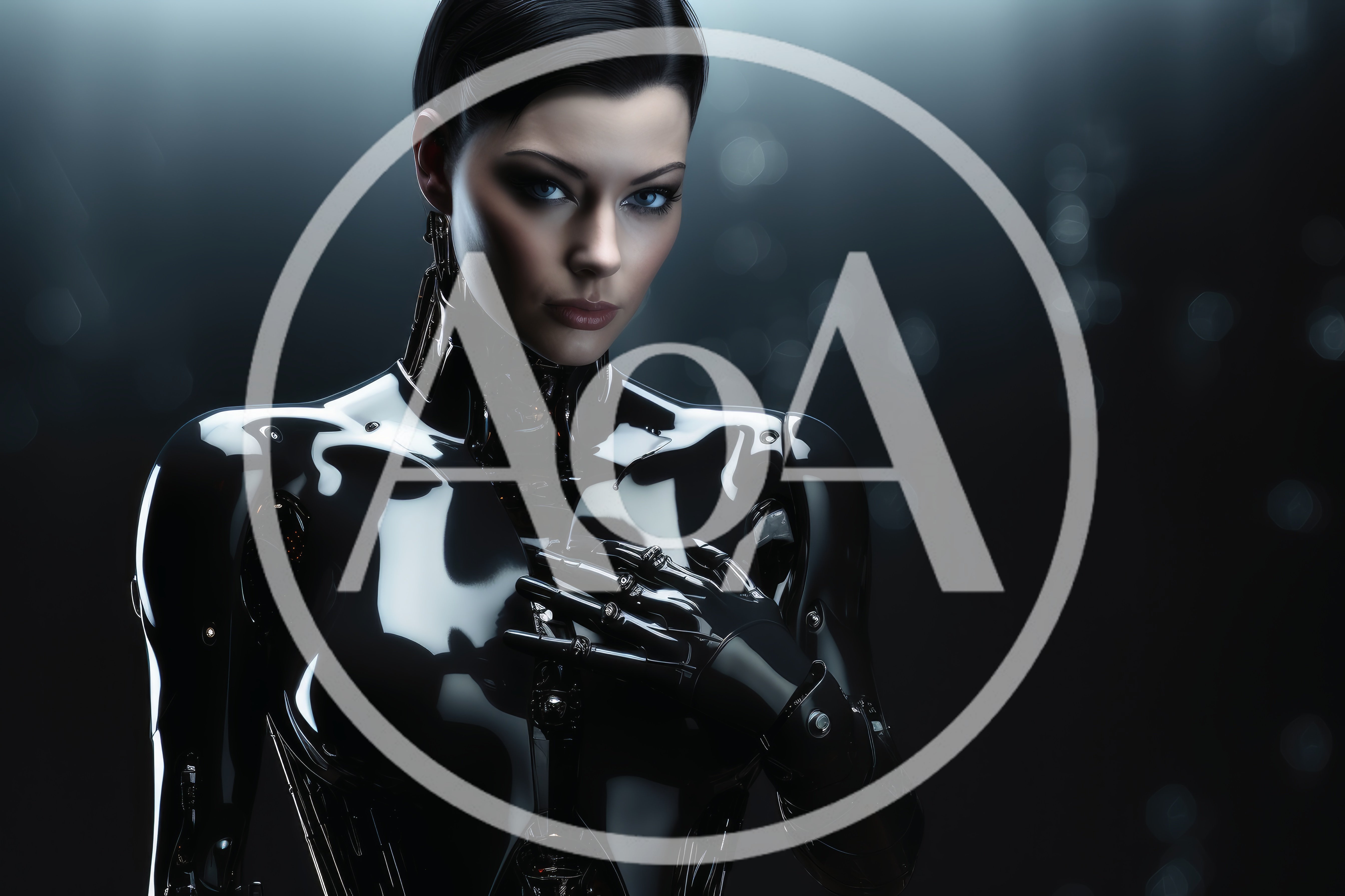 Futuristic Female Android With Glossy Black Metallic Skin