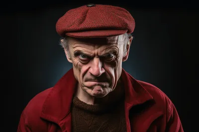 Portrait Of An Angry Elderly Man In A Red Cap