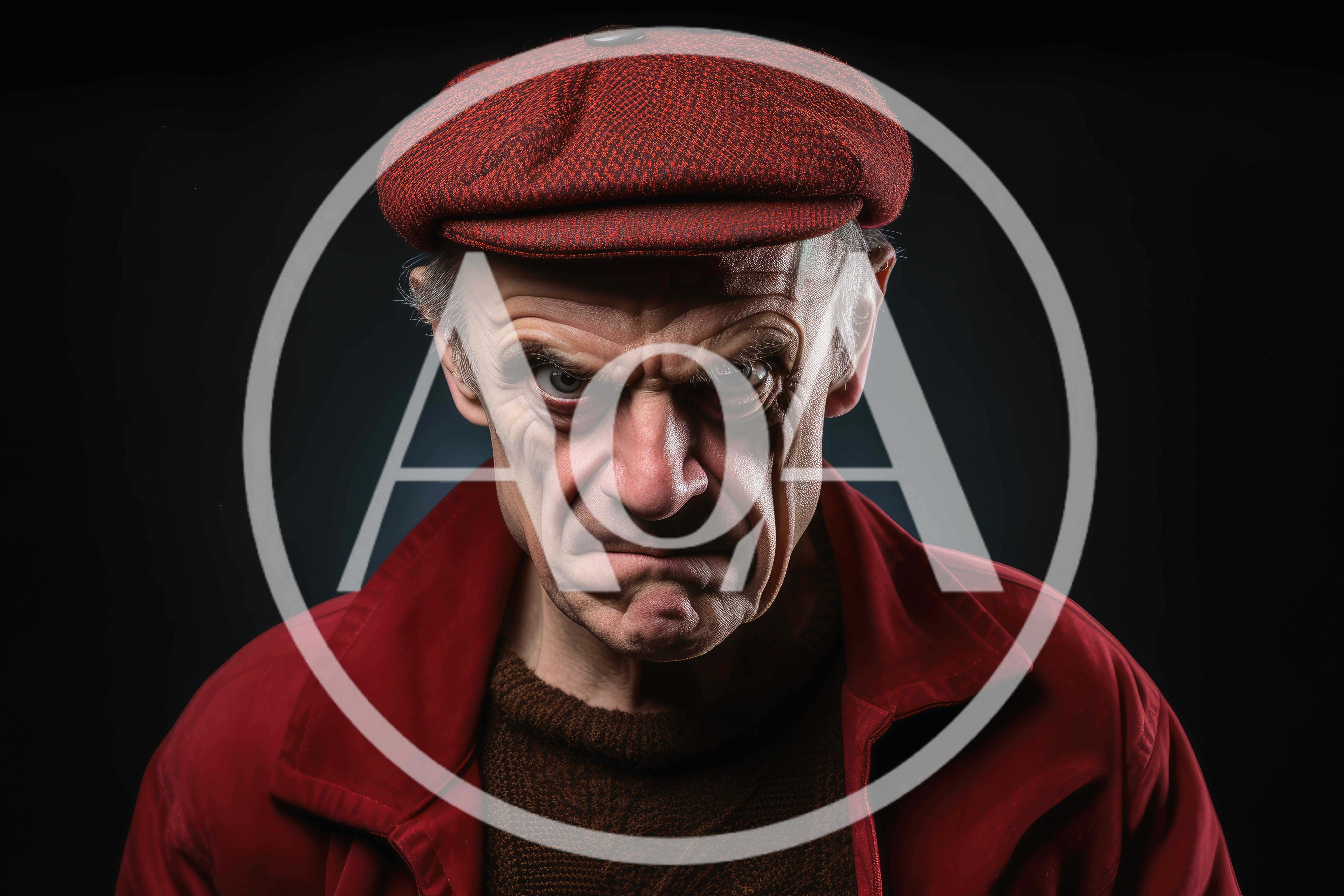 Portrait Of An Angry Elderly Man In A Red Cap