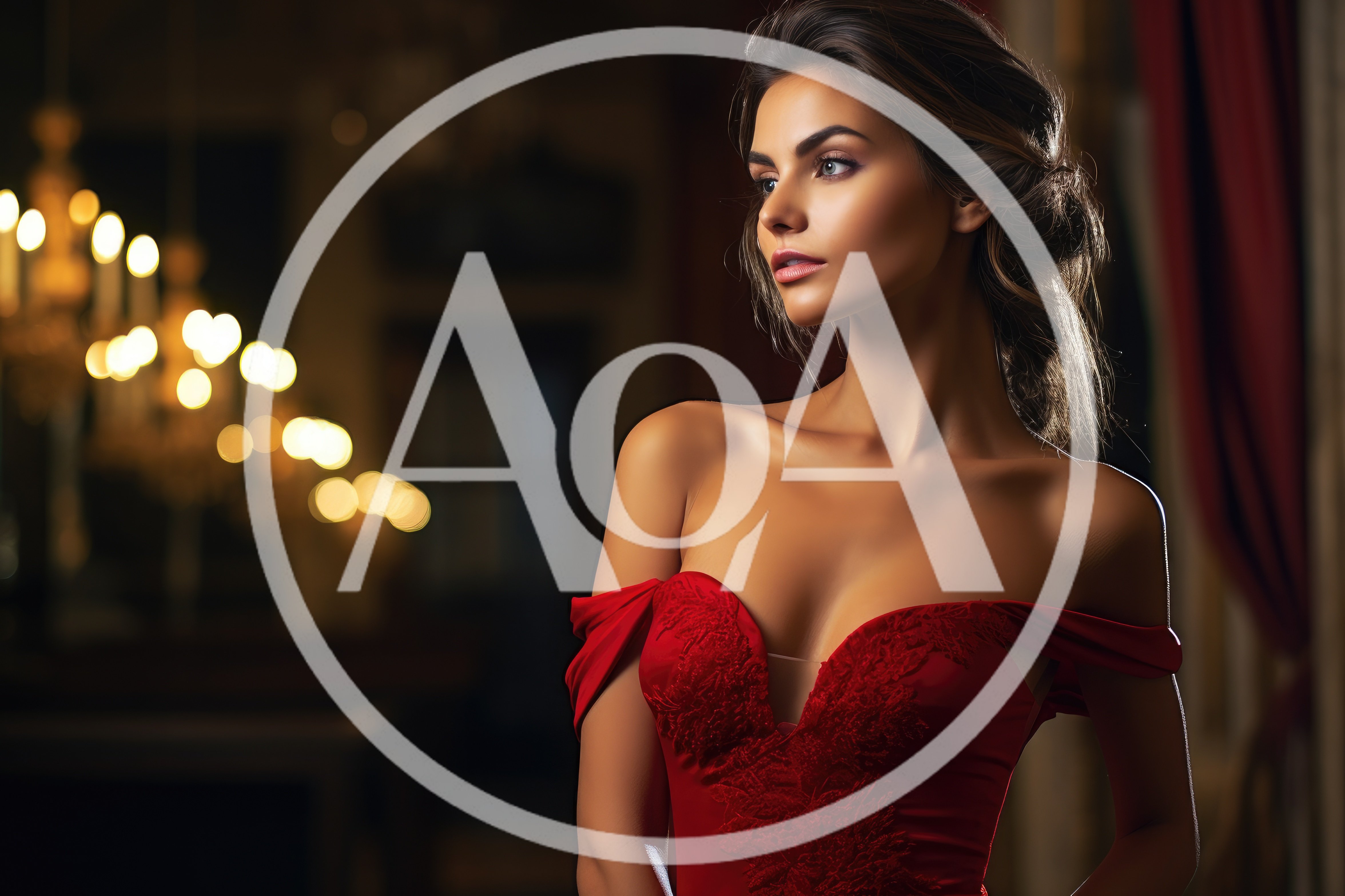 Elegant Woman In Red Evening Gown