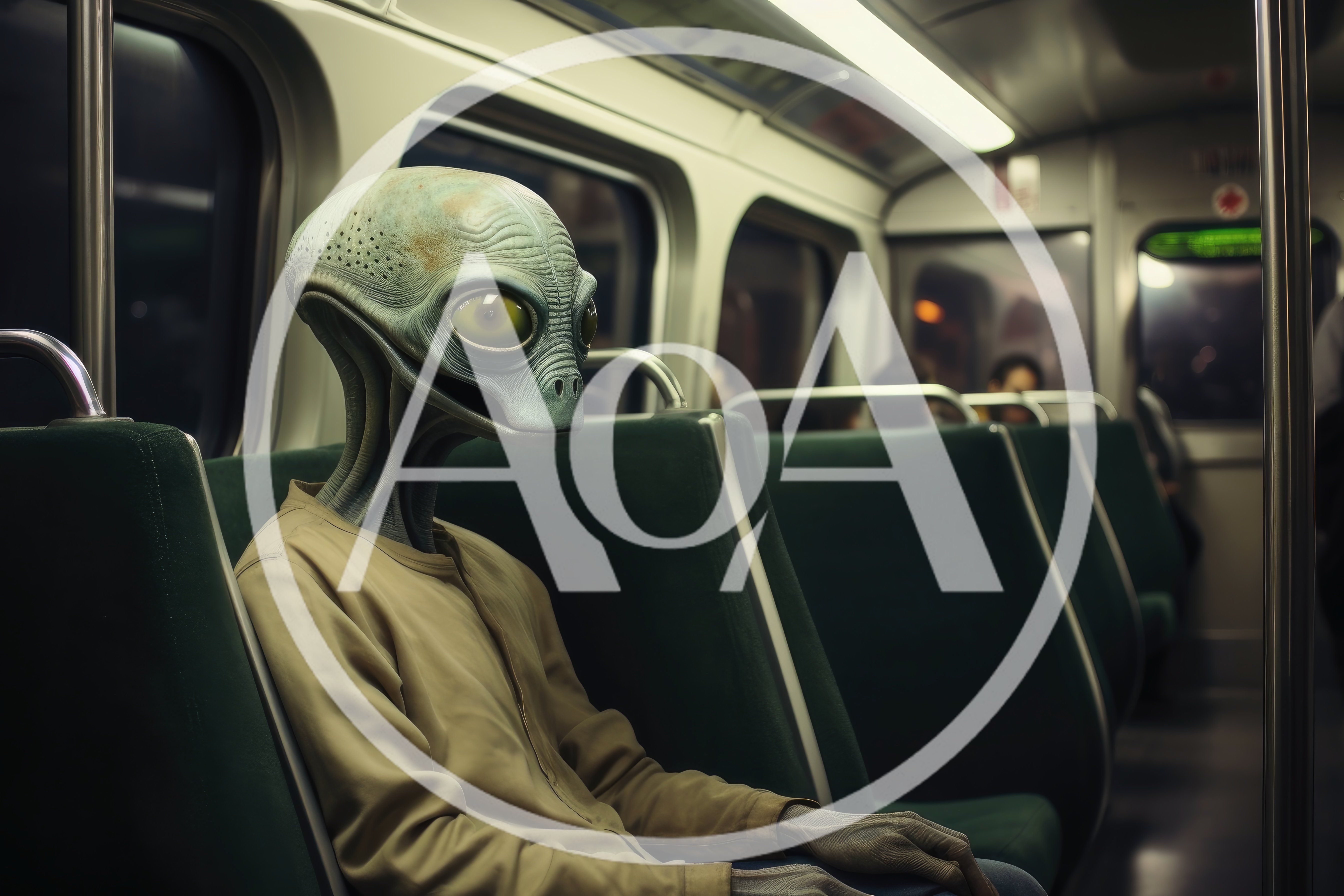 Alien Passenger Sitting Alone on a Subway Train
