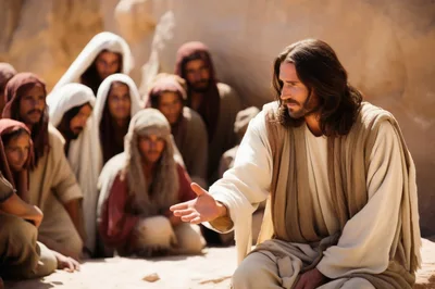 Jesus Christ Teaching Disciples In A Desert Setting