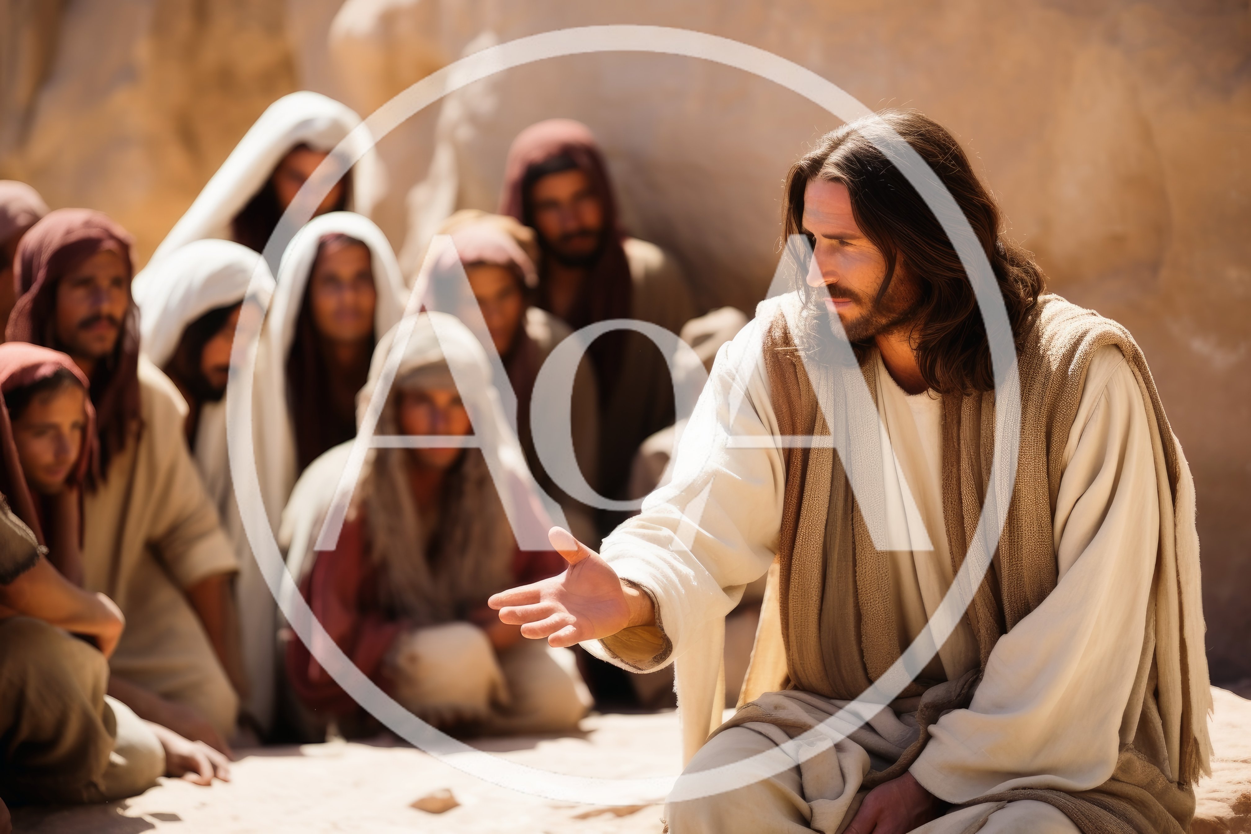 Jesus Christ Teaching Disciples In A Desert Setting