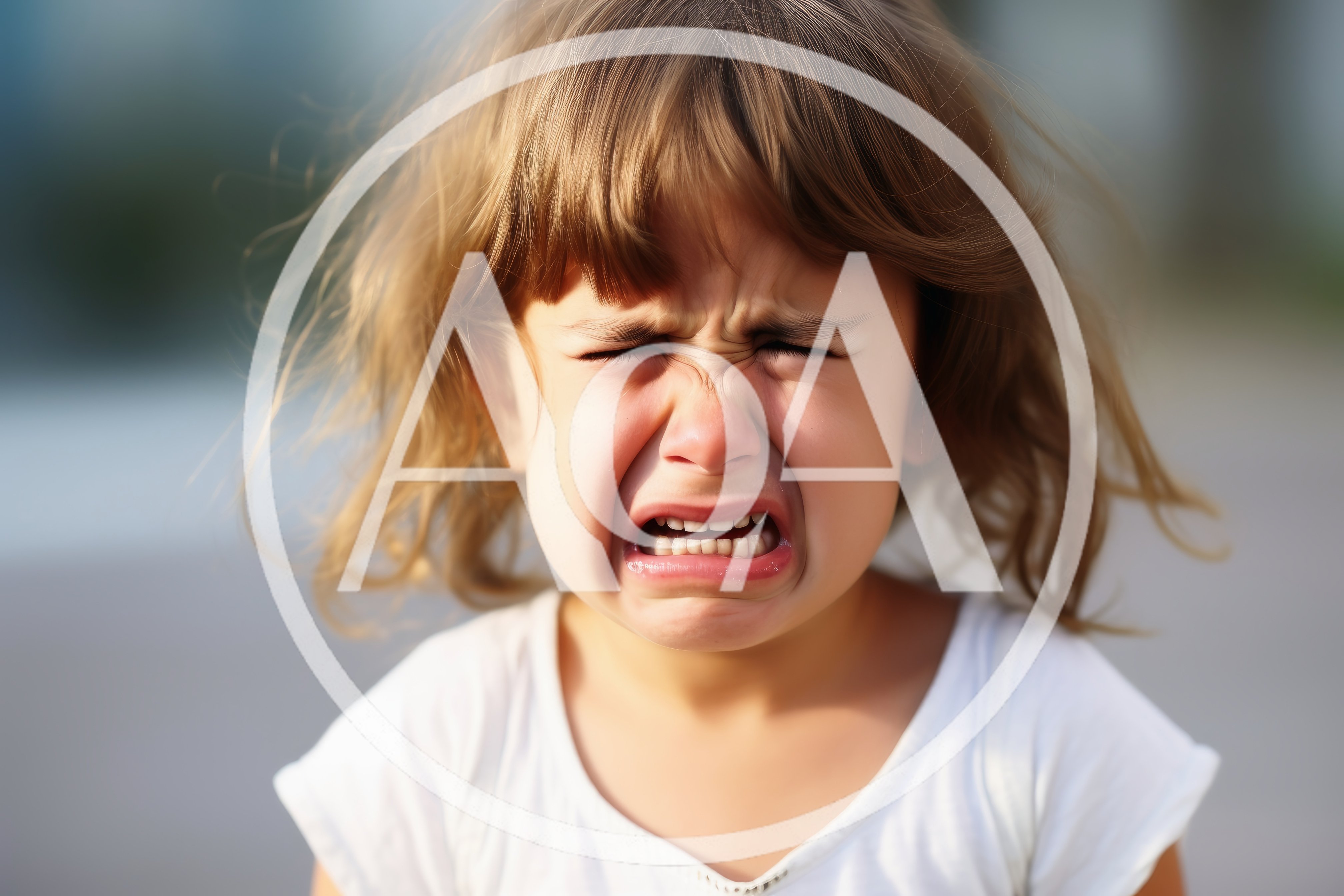Crying Young Girl With Distressed Facial Expression